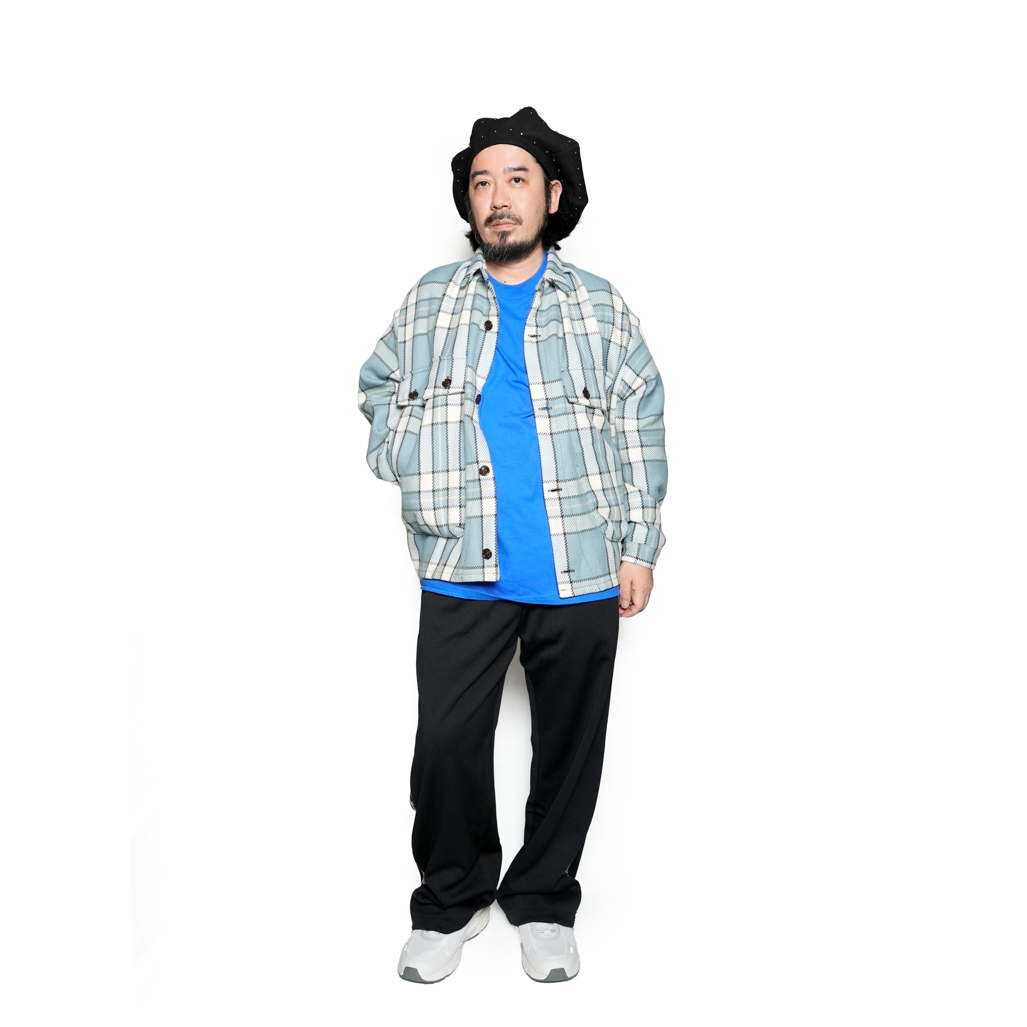M32014-27_Cotton Heavy Twill Plaid Sax | Lazy Travel Jacket | Color:Cotton Heavy Twill Plaid sax【MONITALY_モニタリー】