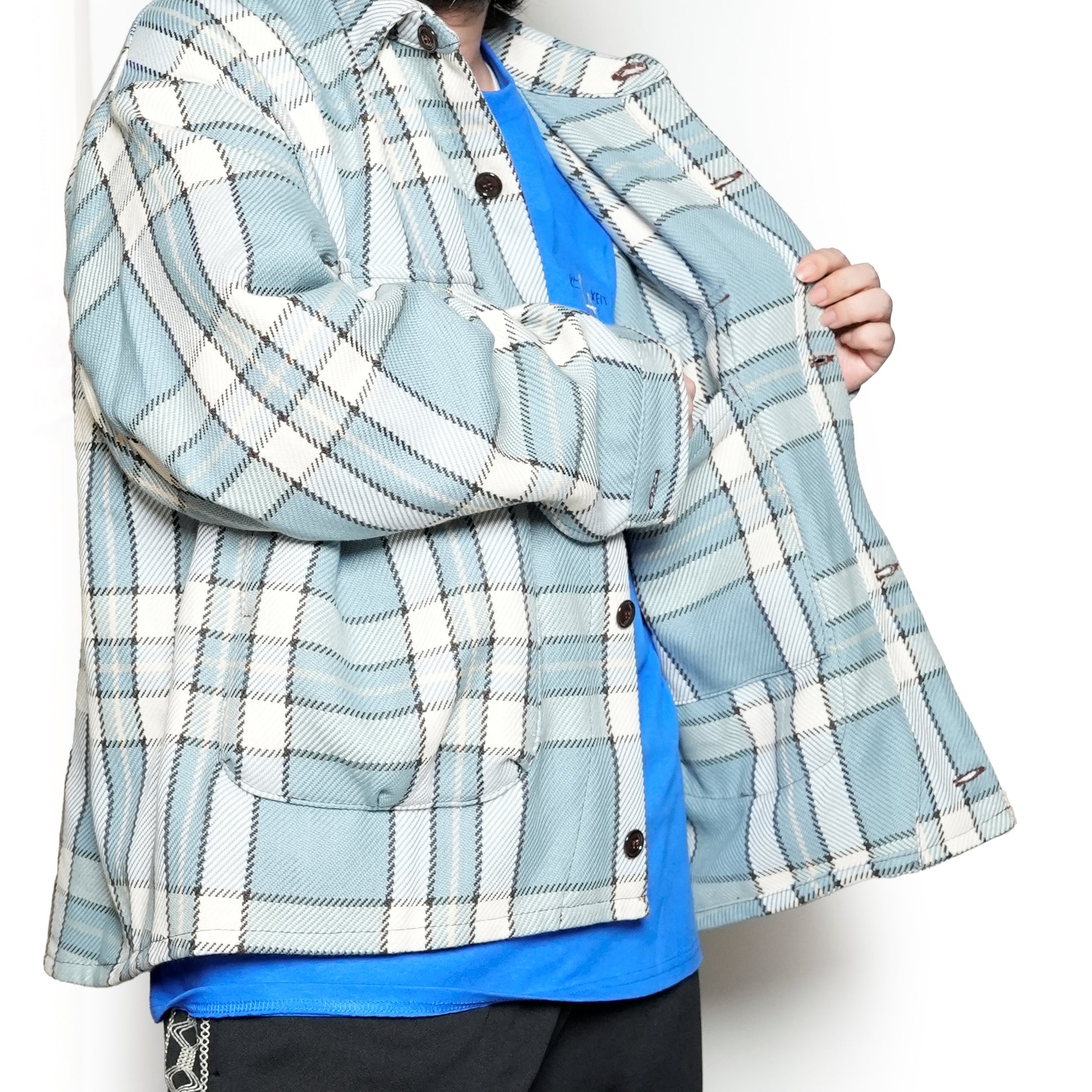 M32014-27_Cotton Heavy Twill Plaid Sax | Lazy Travel Jacket | Color:Cotton Heavy Twill Plaid sax【MONITALY_モニタリー】