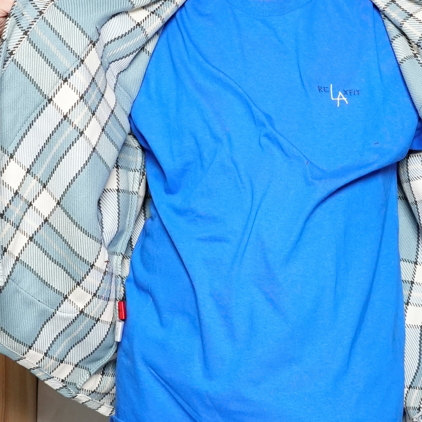 M32014-27_Cotton Heavy Twill Plaid Sax | Lazy Travel Jacket | Color:Cotton Heavy Twill Plaid sax【MONITALY_モニタリー】