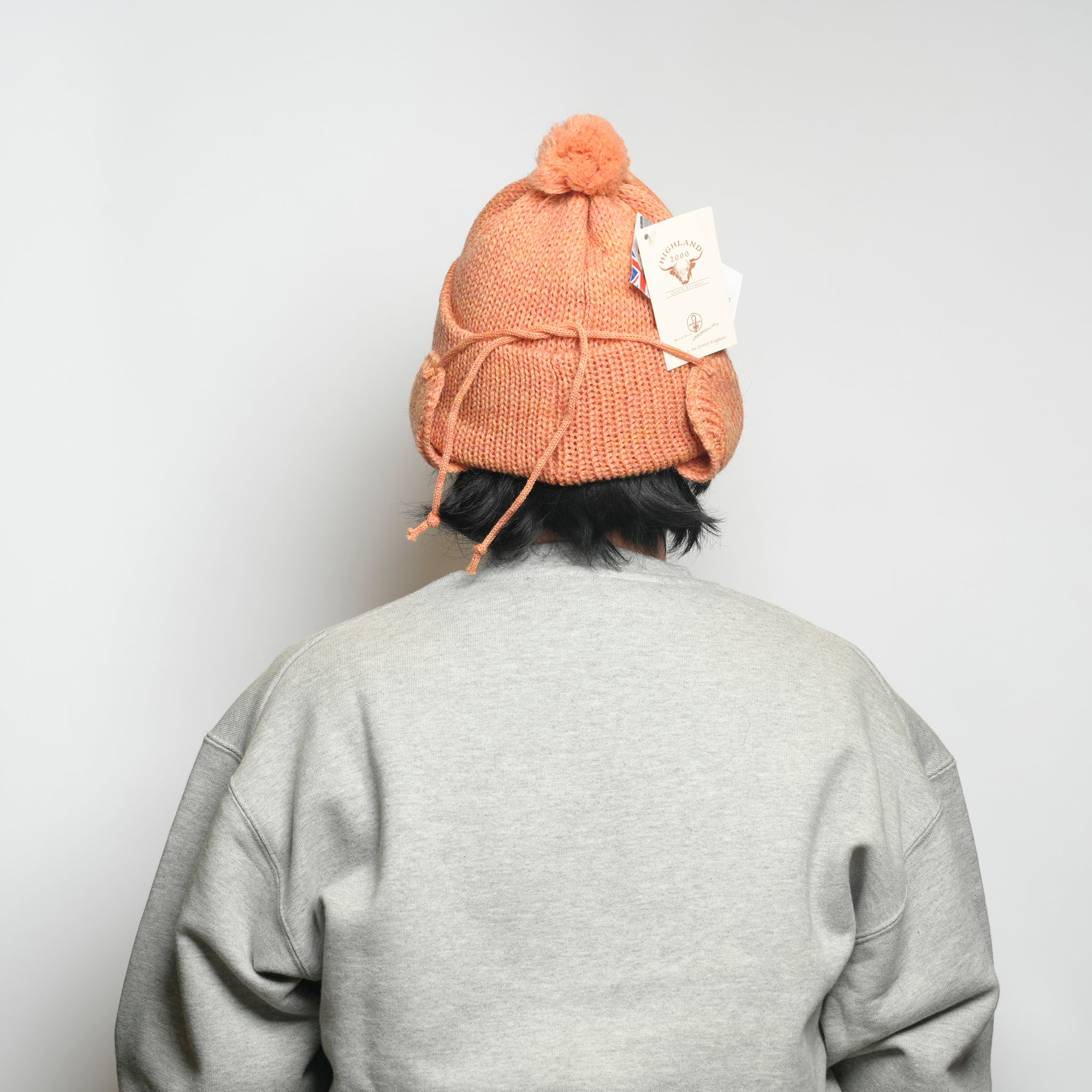 3g Solid Bobcap w / ear Cover & PomPom & Rope – August Peach | hl-25fw-0007_August Peach | HIGHLAND 2000【ネコポス選択可能】