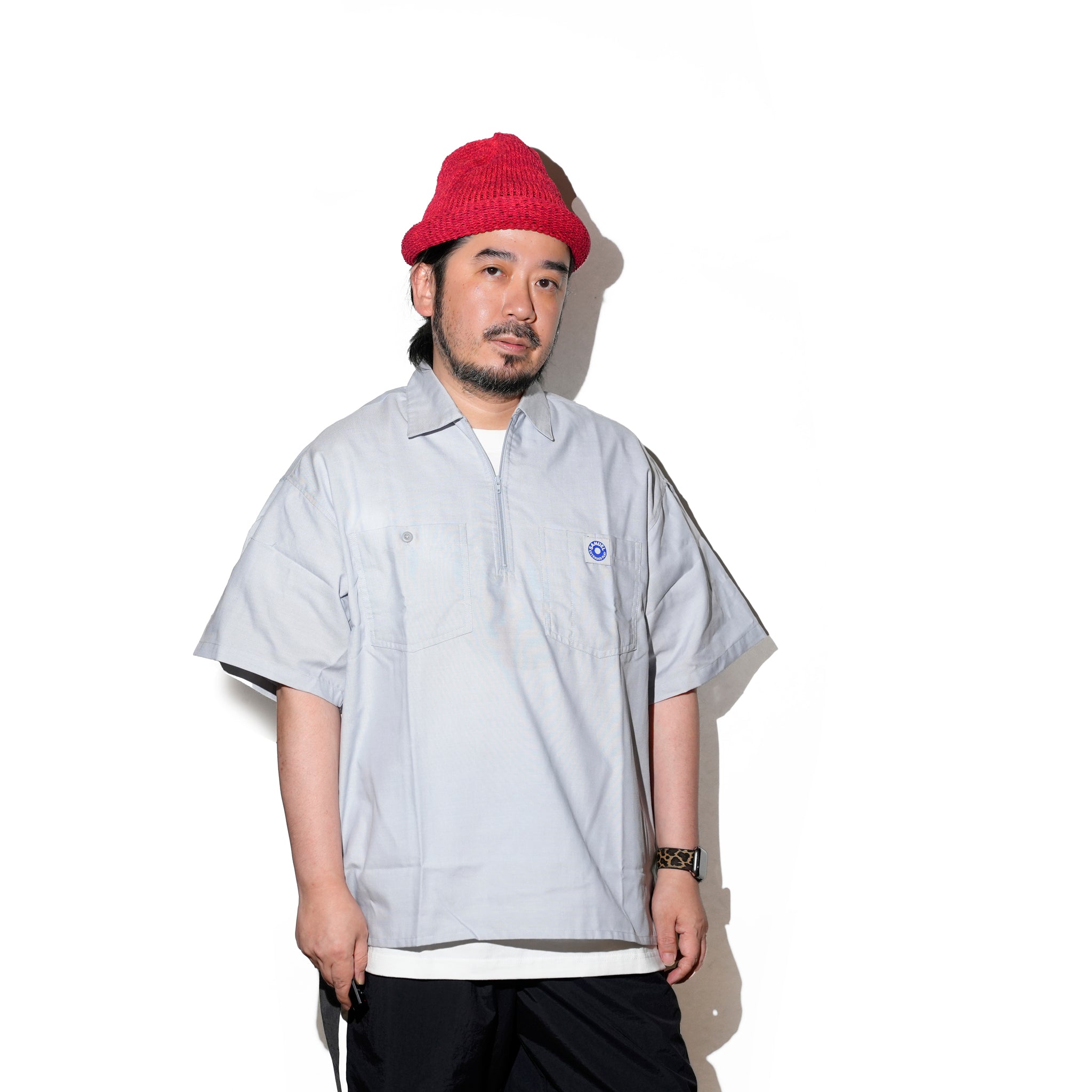 SAMUEL × Manhattan Records HALF ZIP WORK SHIRTS | Color:Gray | S-25SS-SH-001【SAMUEL_サミュエル】 【ネコポス選択可能】