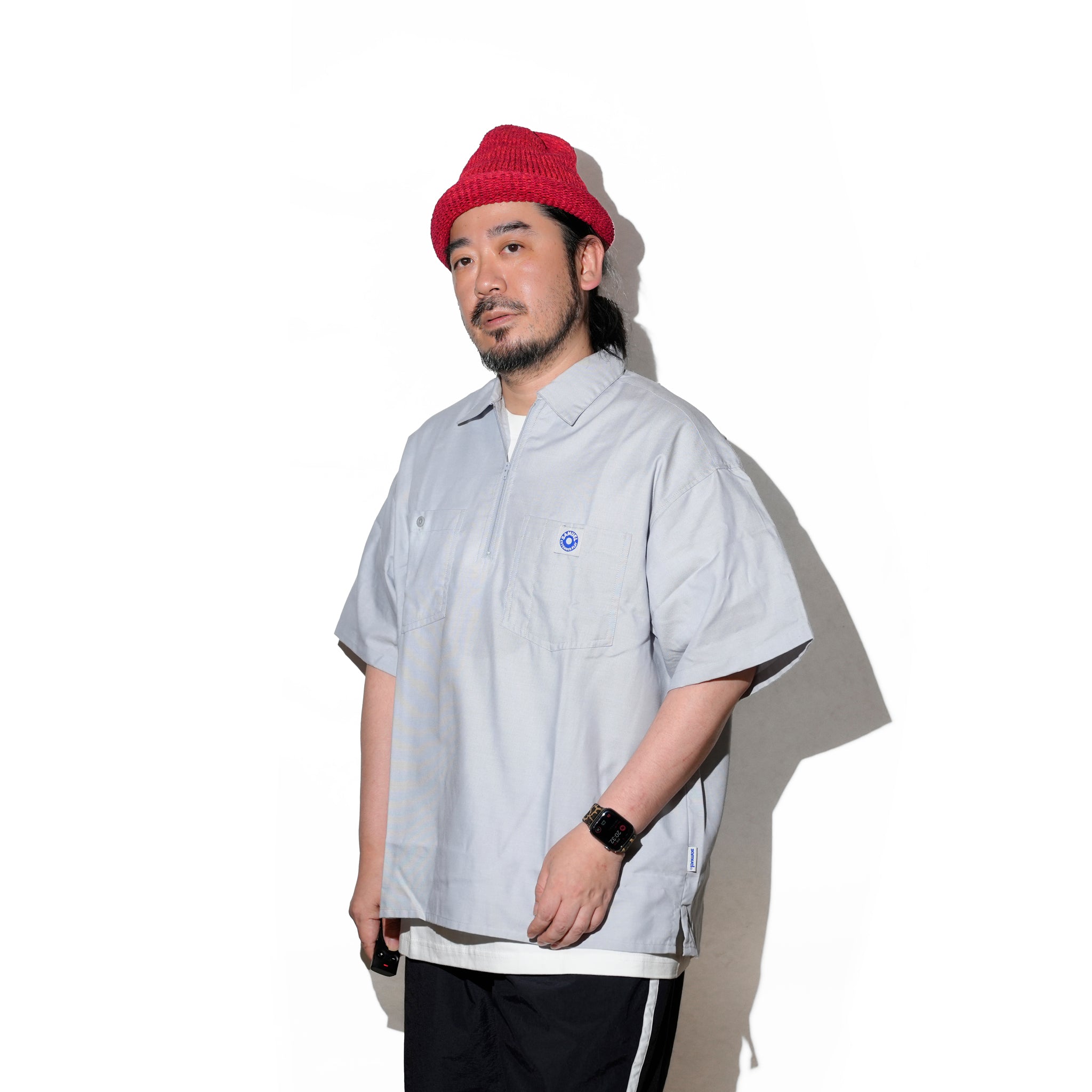 SAMUEL × Manhattan Records HALF ZIP WORK SHIRTS | Color:Gray | S-25SS-SH-001【SAMUEL_サミュエル】 【ネコポス選択可能】