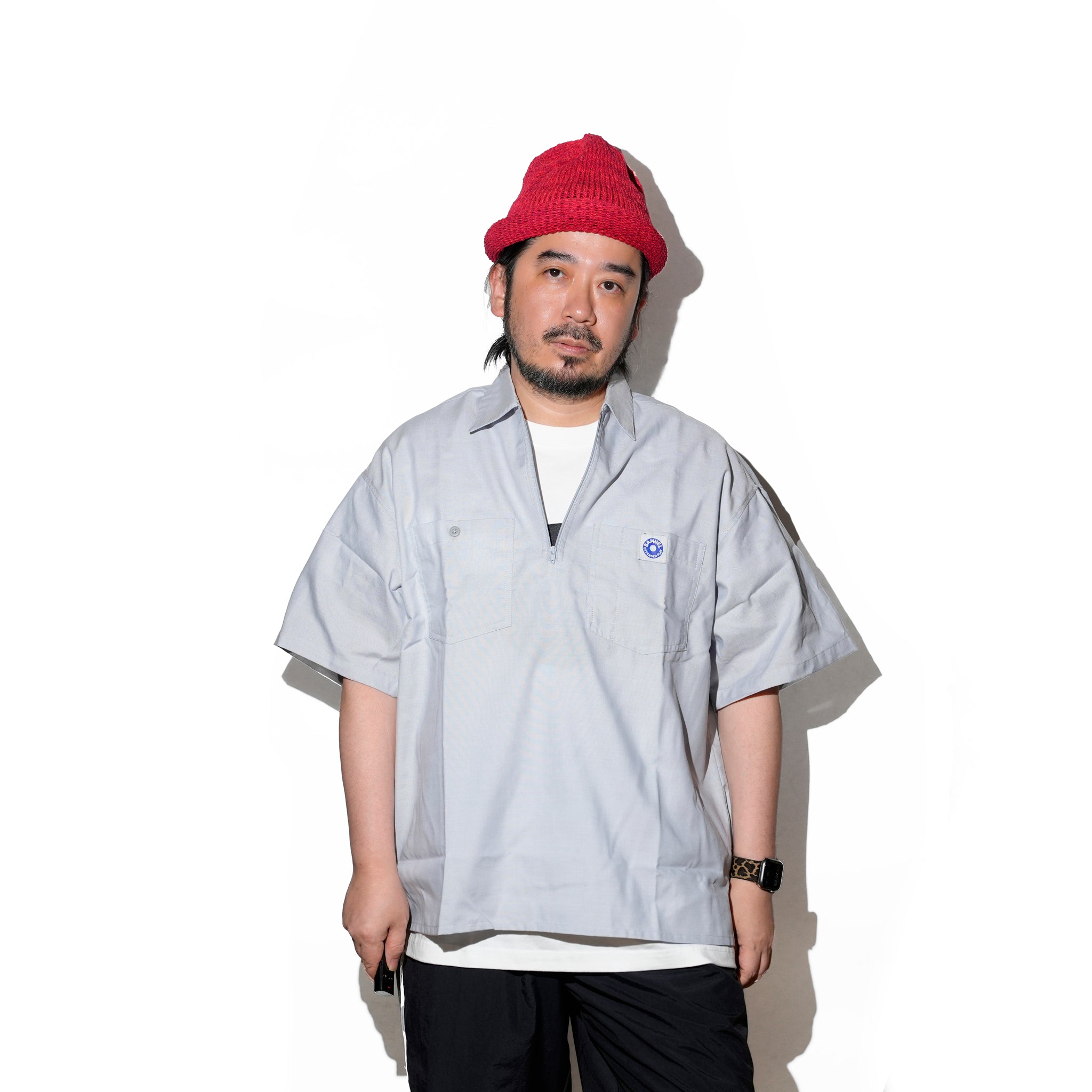 SAMUEL × Manhattan Records HALF ZIP WORK SHIRTS | Color:Gray | S-25SS-SH-001【SAMUEL_サミュエル】 【ネコポス選択可能】