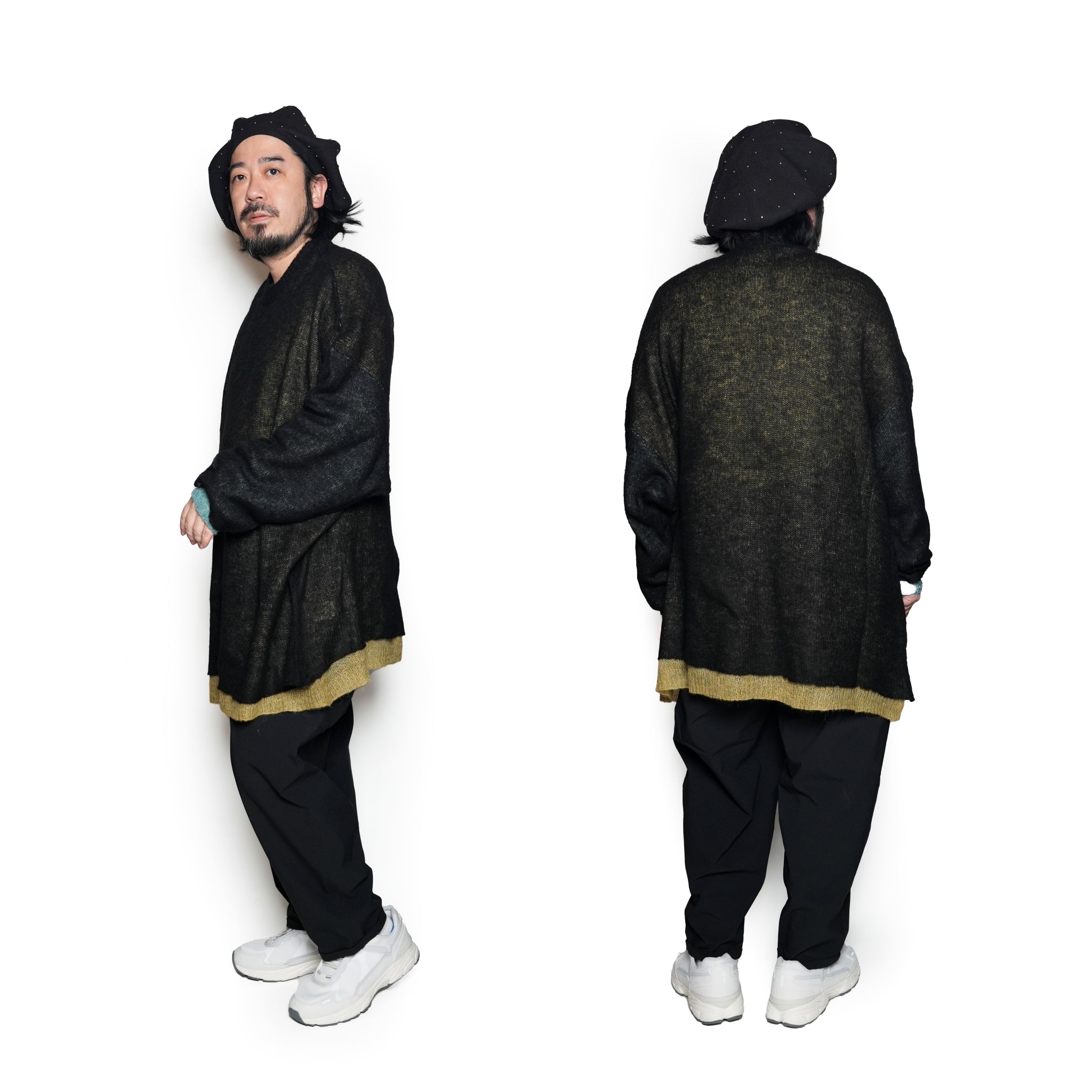 SF24AW-11_BLACK | Mohair Color Layer Knit Sweater | Color:Black【STOF_ストフ】【archive】