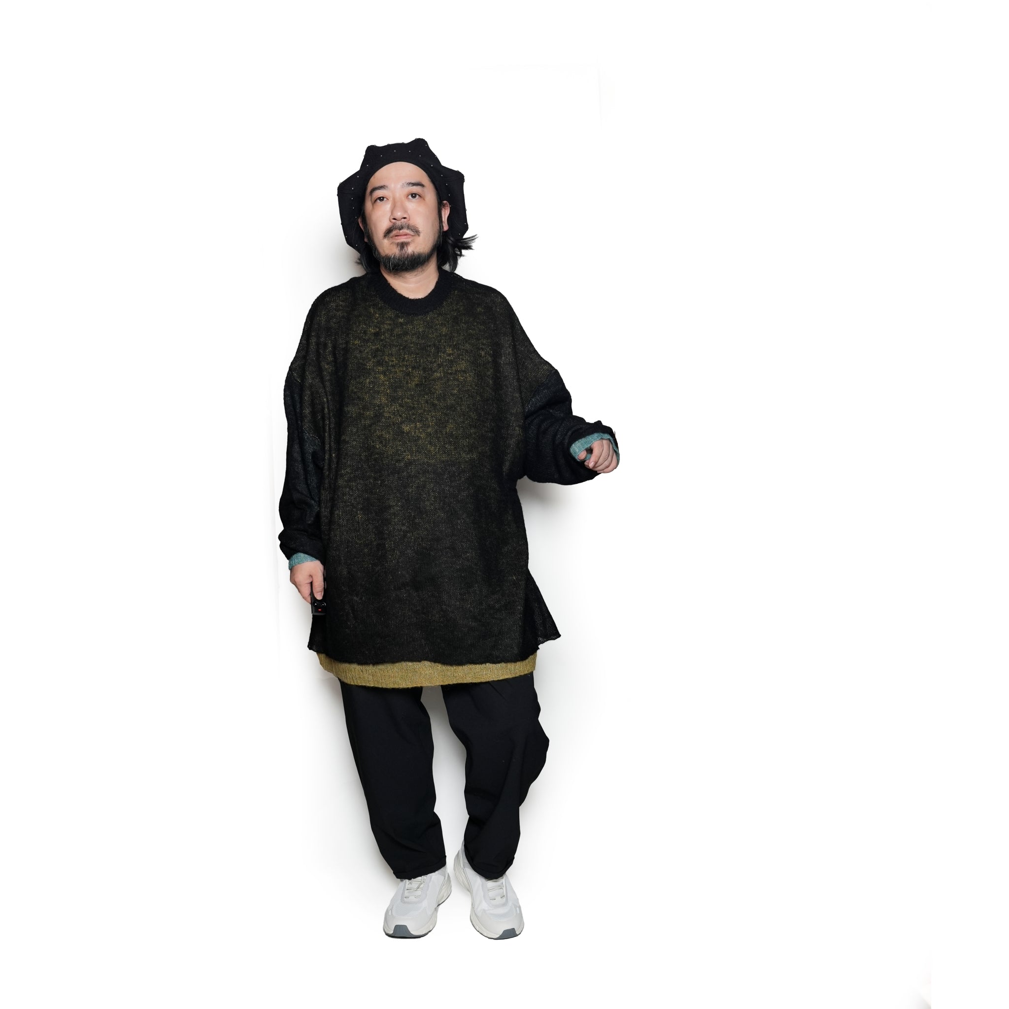 SF24AW-11_BLACK | Mohair Color Layer Knit Sweater | Color:Black【STOF_ストフ】【archive】