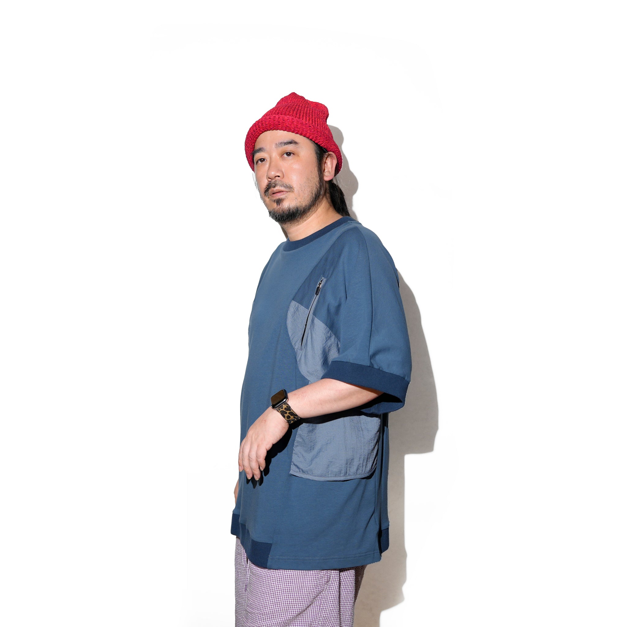 WDM13R0421B | Rib Sleeve Loose Fit Tee | Color:Gray Blue【WEAVISM_ウィーヴィズム】