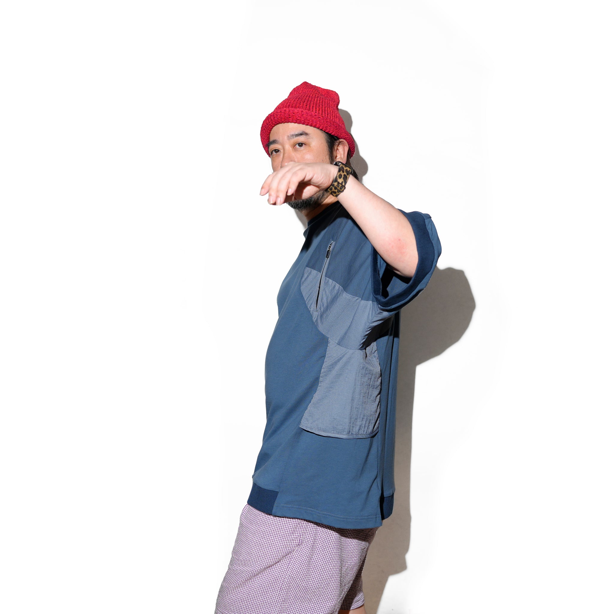 WDM13R0421B | Rib Sleeve Loose Fit Tee | Color:Gray Blue【WEAVISM_ウィーヴィズム】