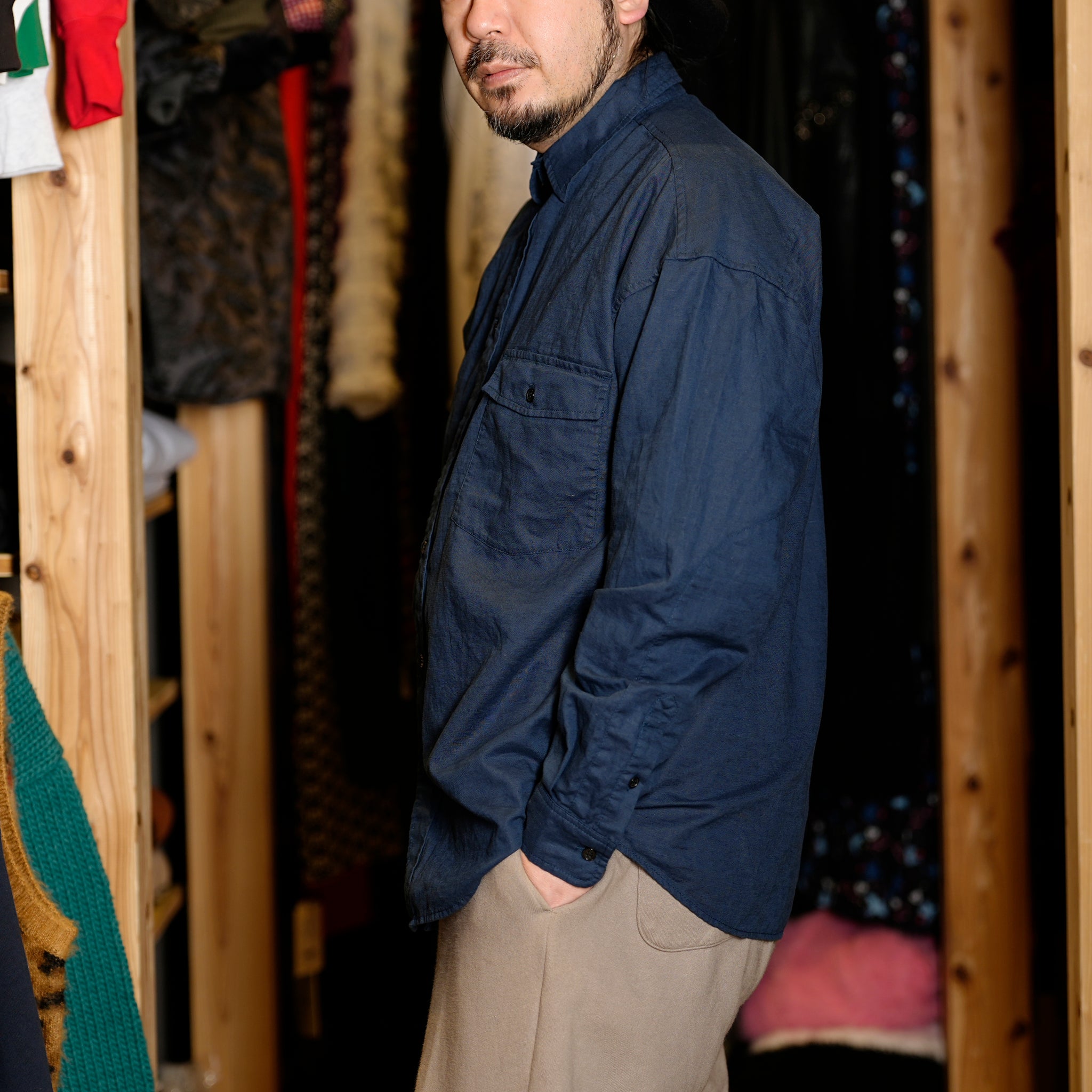 M-2410453 | Linen Shirts | Color:Pink/Navy/Snad【MODEM DESIGN_モデムデザイン】