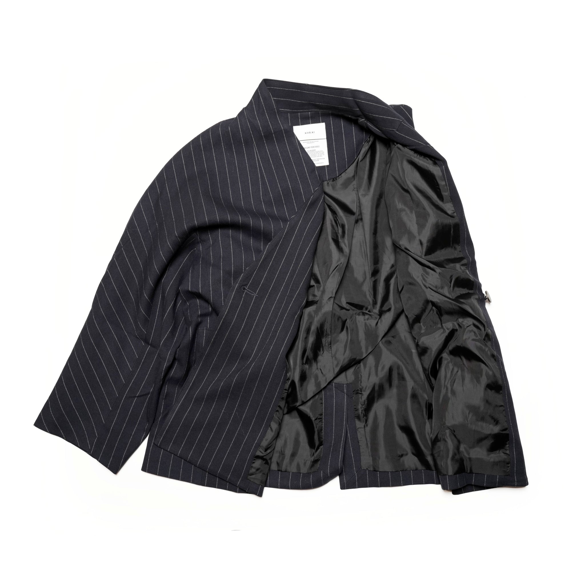 MIL24FJK3229_navy st | COLLARLESS STRIPE JACKET | Color:Navy St【KHA:KI_カーキ】