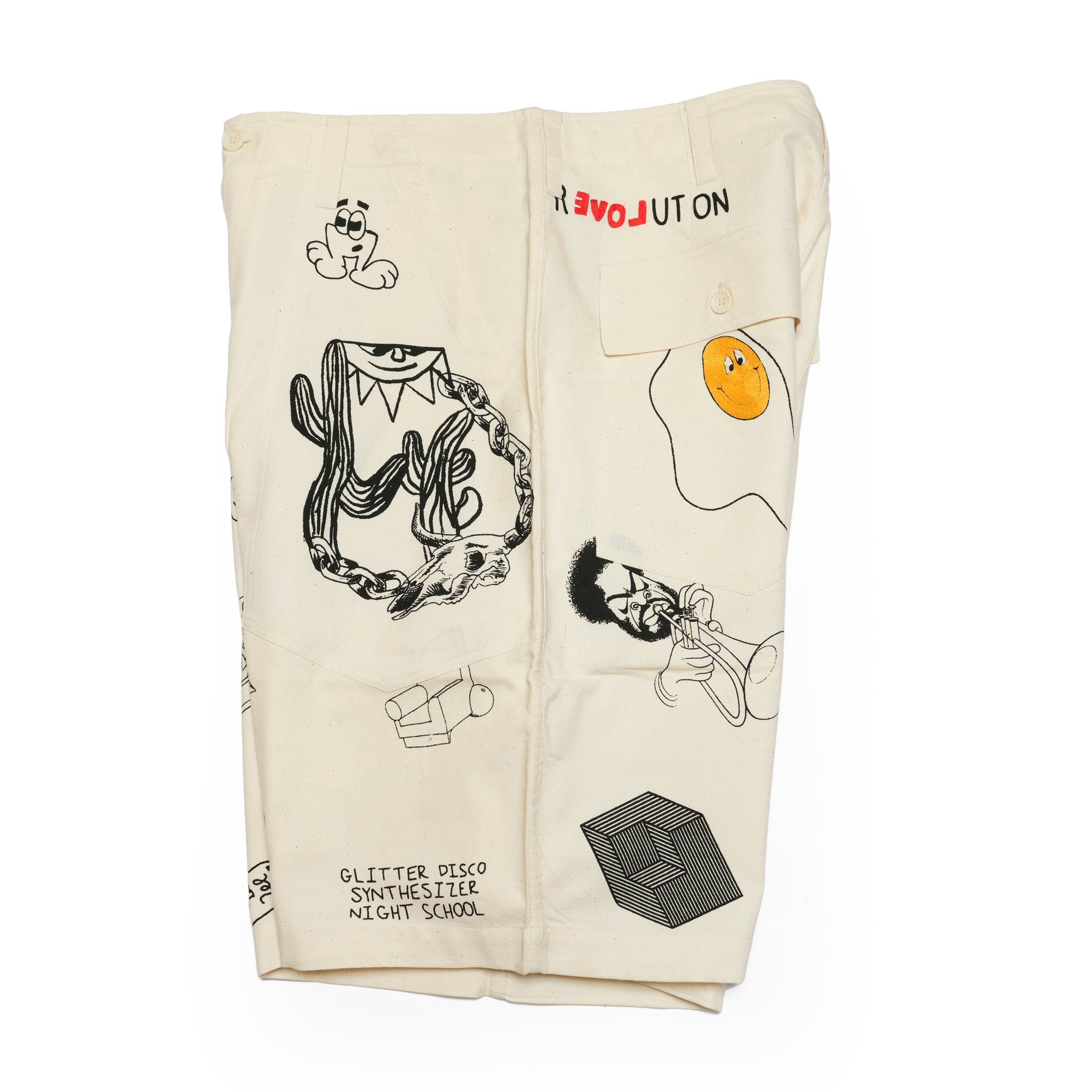 KARDO × MONITALY Fatigue Shorts | タトゥー風グラフィックと刺繍アートが融合したユーティリティショーツ