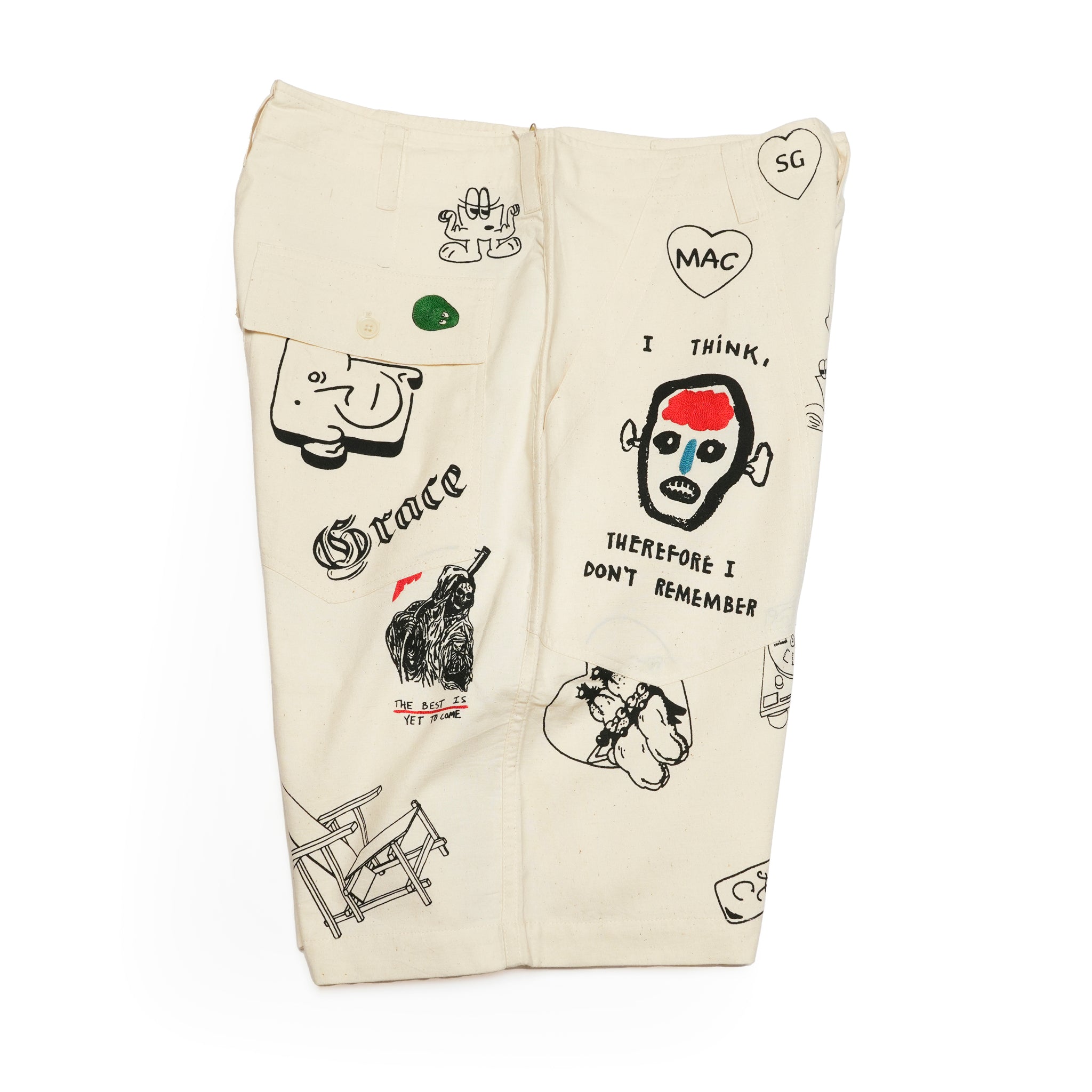 KARDO × MONITALY Fatigue Shorts | タトゥー風グラフィックと刺繍アートが融合したユーティリティショーツ