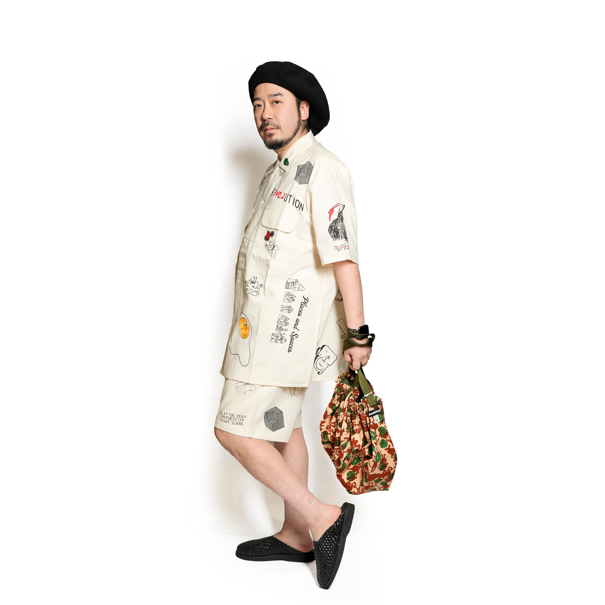 Moniker-5_Jacob Tatoo | Khadi Hand Spun Yarn Handwoven Undyed Fatigue Short | Color:Jacob Tatoo【MONITALY_モニタリー】【KARDO_カルド】