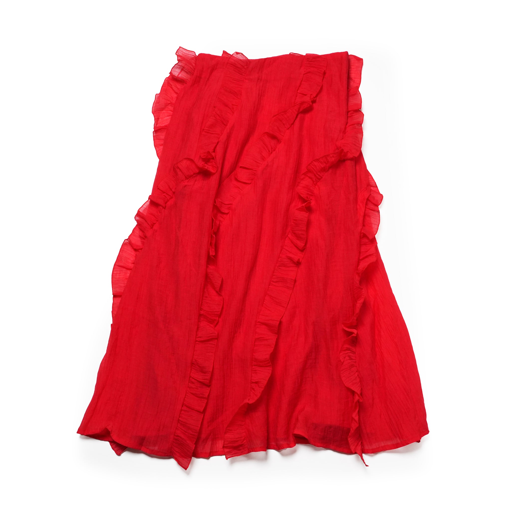 Wynn Flounced Midi Skirt | Color_Red | No_32GH01SKG147RED_RED【GHOSPELL_ゴスペル】