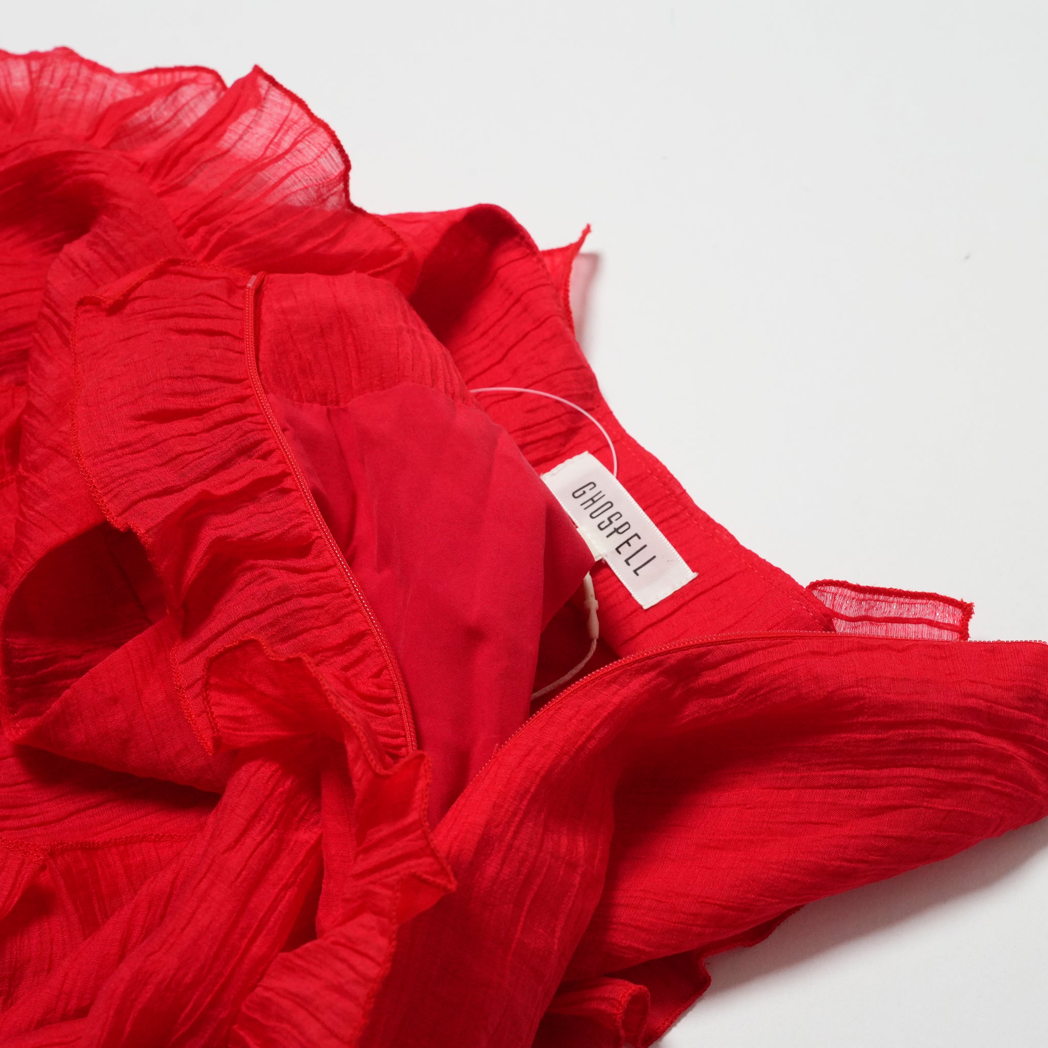 Wynn Flounced Midi Skirt | Color_Red | No_32GH01SKG147RED_RED【GHOSPELL_ゴスペル】