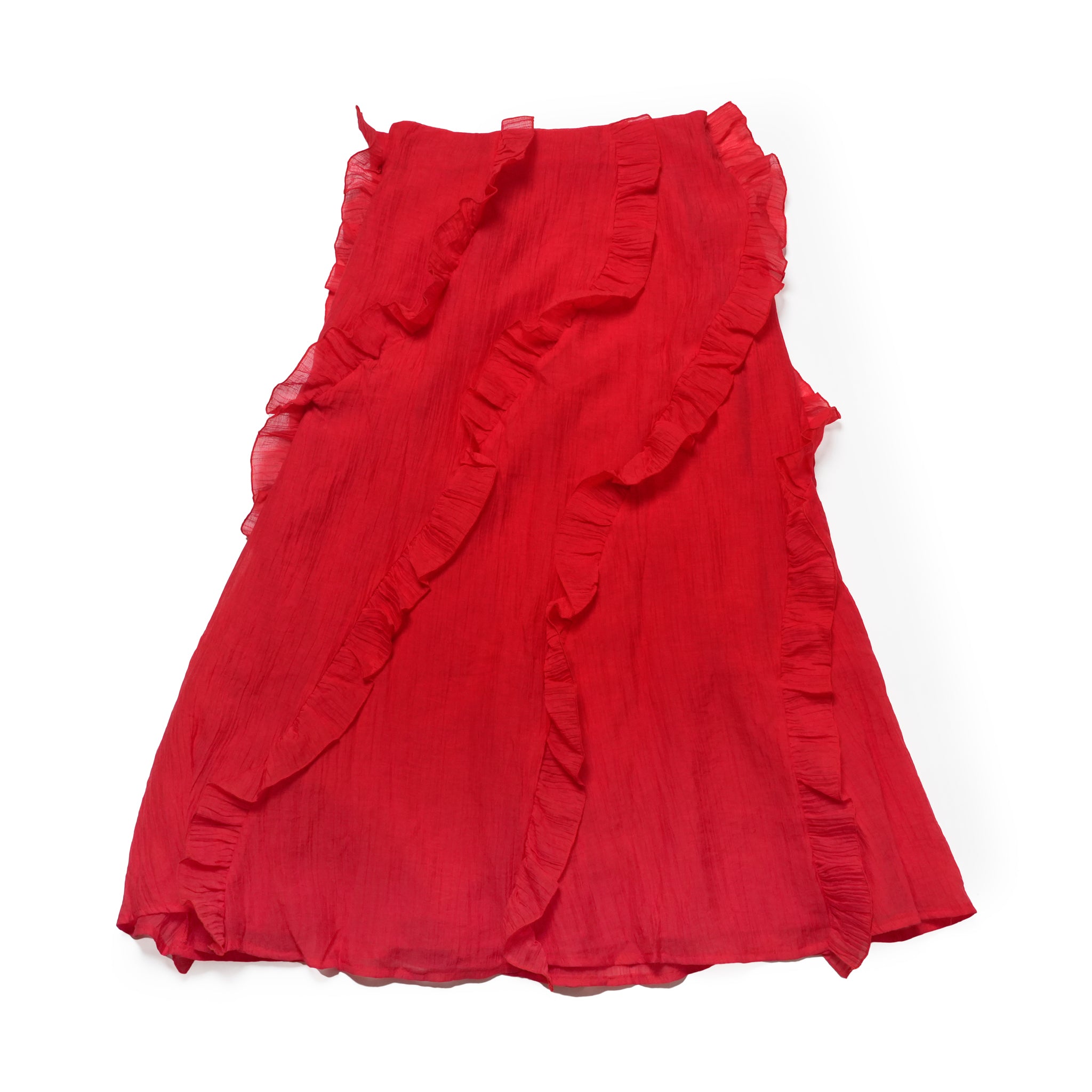 Wynn Flounced Midi Skirt | Color_Red | No_32GH01SKG147RED_RED【GHOSPELL_ゴスペル】