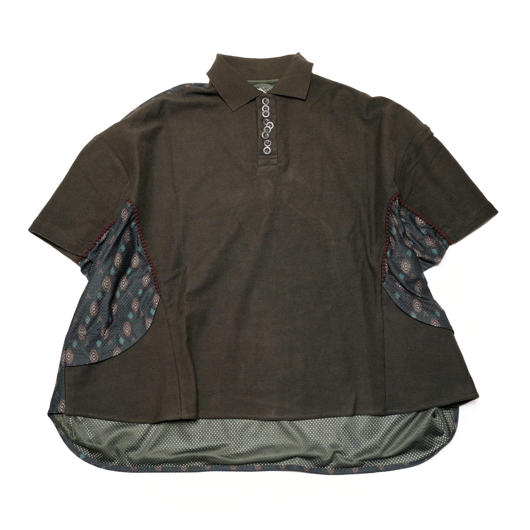 ACR24SS-S01 / (A)crypsis® totem fabric patchwork polo shirt-OLIVE | Size:Free | (A)CRYPSIS® | SEIVSON