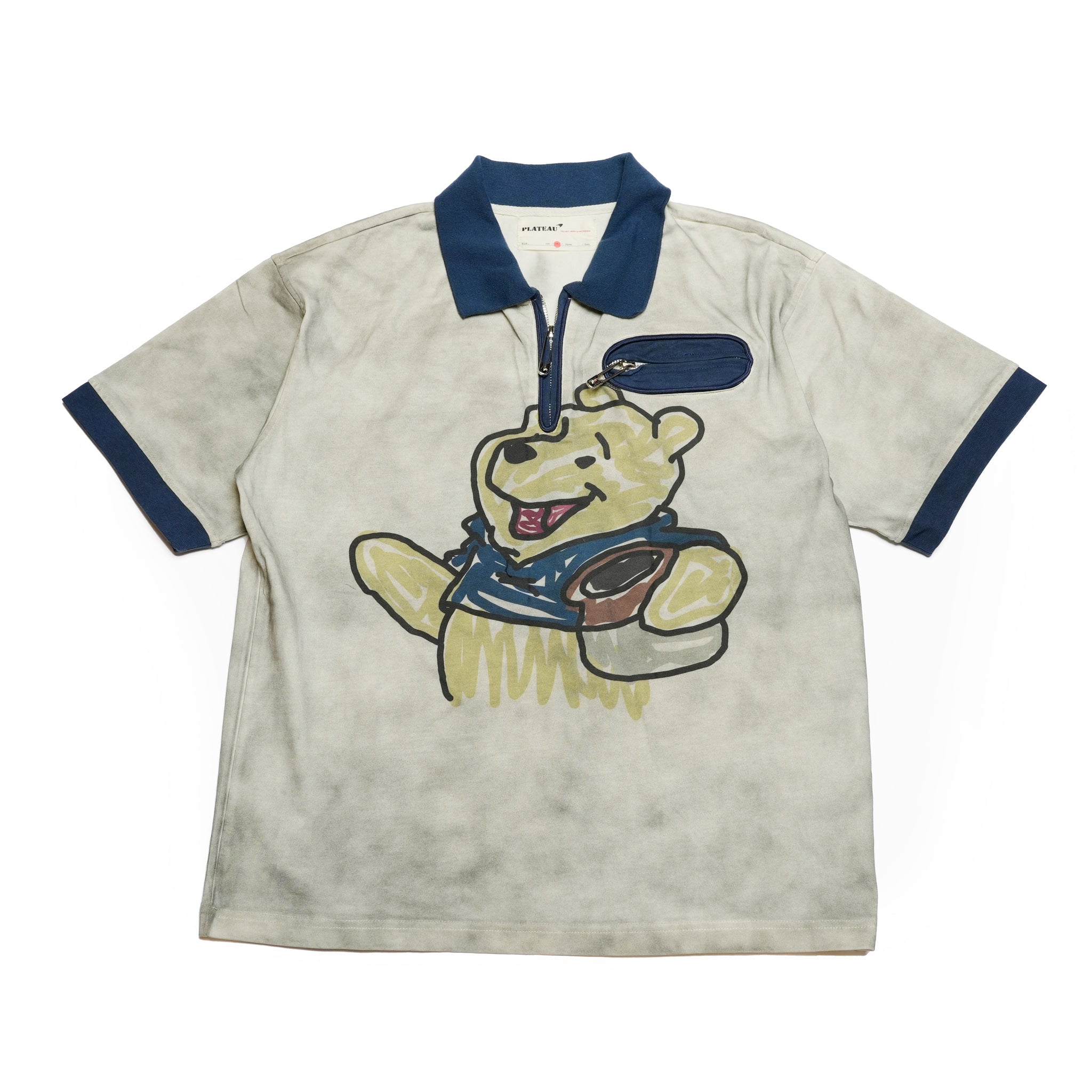 Pla25sst07_Navy/Beige | Half zip polo | Color:Navy / Beige【PLATEAU STUDIO_プラトー スタジオ】
