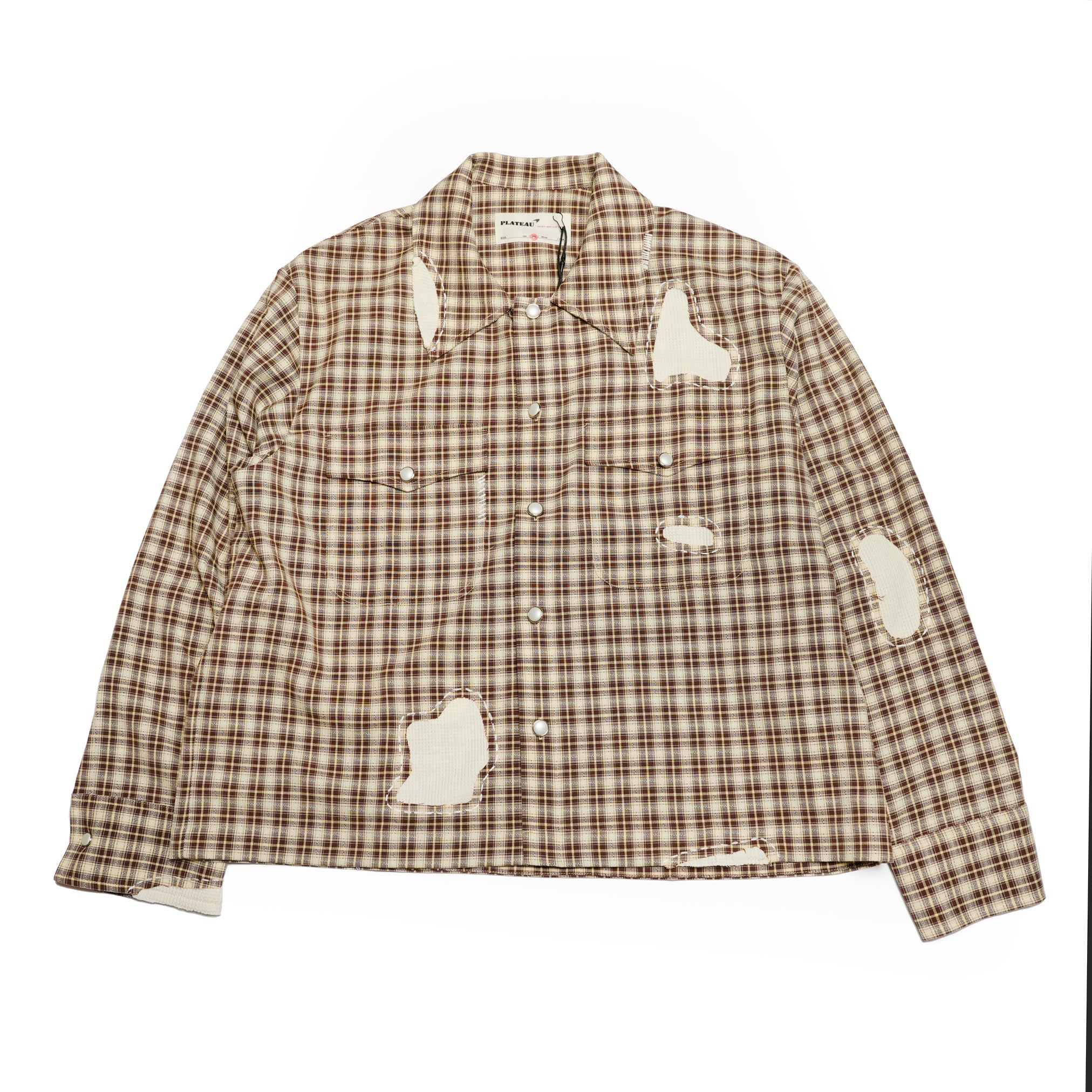 Pla25sst32_Brown Check | Hand patch l/s shirt | Color:Brown Check【PLATEAU STUDIO_プラトー スタジオ】【archive】