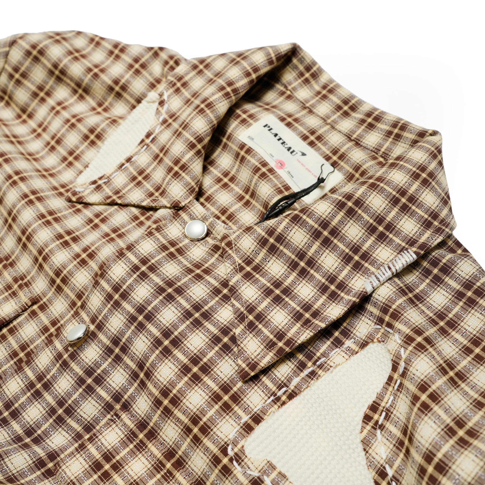 Pla25sst32_Brown Check | Hand patch l/s shirt | Color:Brown Check【PLATEAU STUDIO_プラトー スタジオ】【archive】