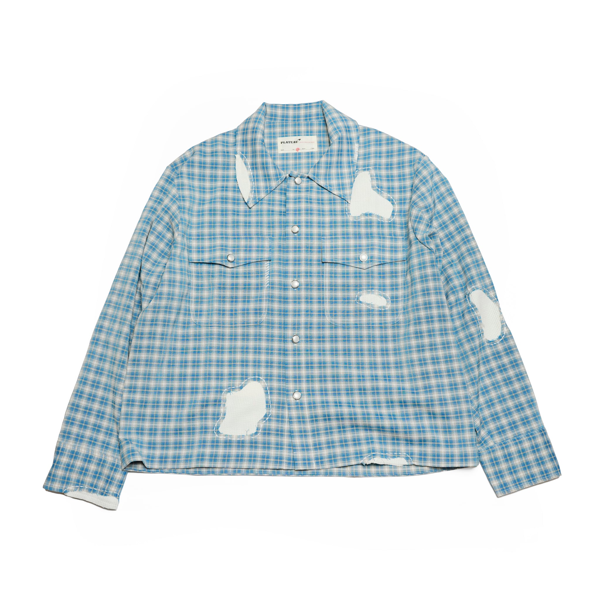 Pla25sst30_Blue Check | Hand patch l/s shirt | Color:Blue Check【PLATEAU STUDIO_プラトー スタジオ】【archive】