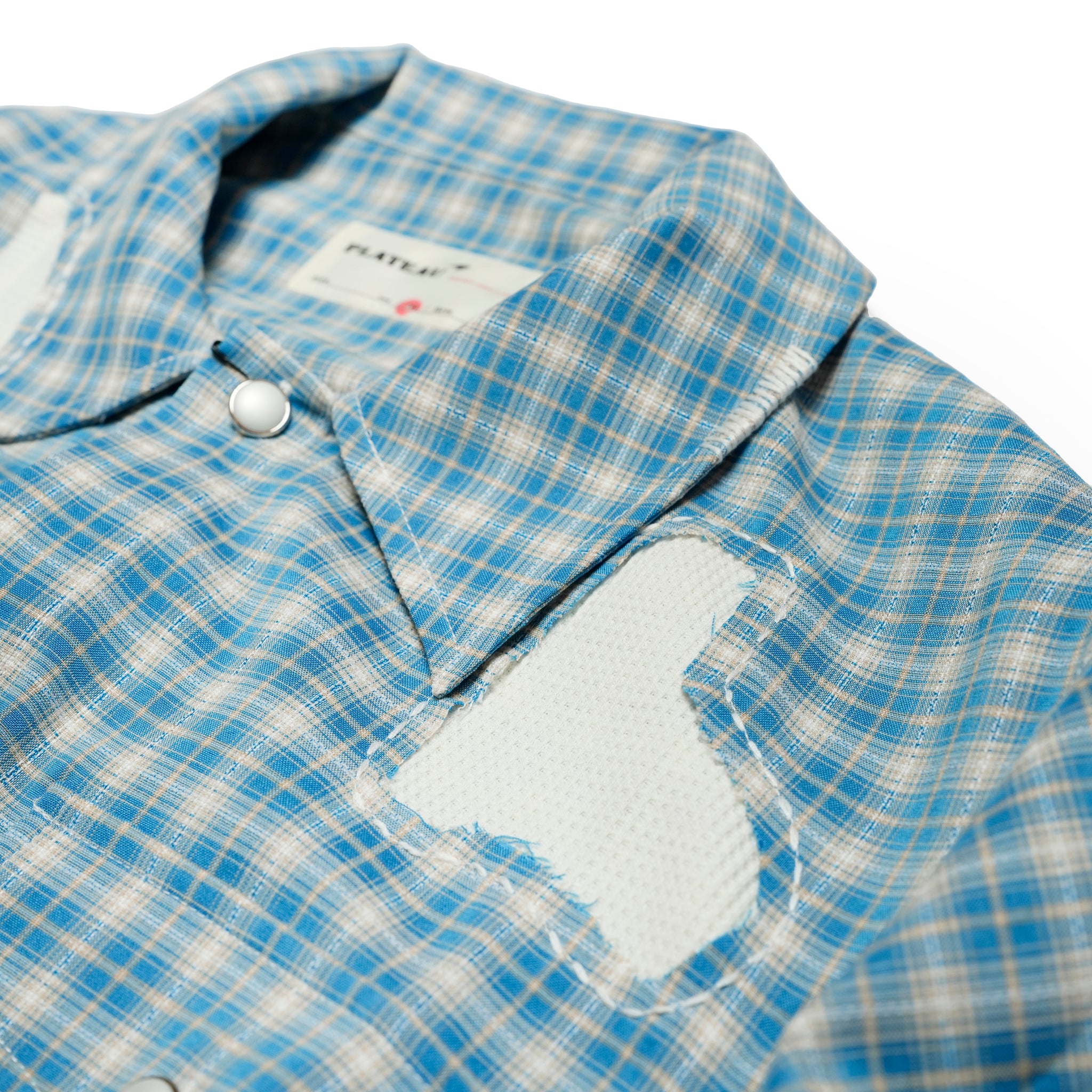 Pla25sst30_Blue Check | Hand patch l/s shirt | Color:Blue Check【PLATEAU STUDIO_プラトー スタジオ】【archive】