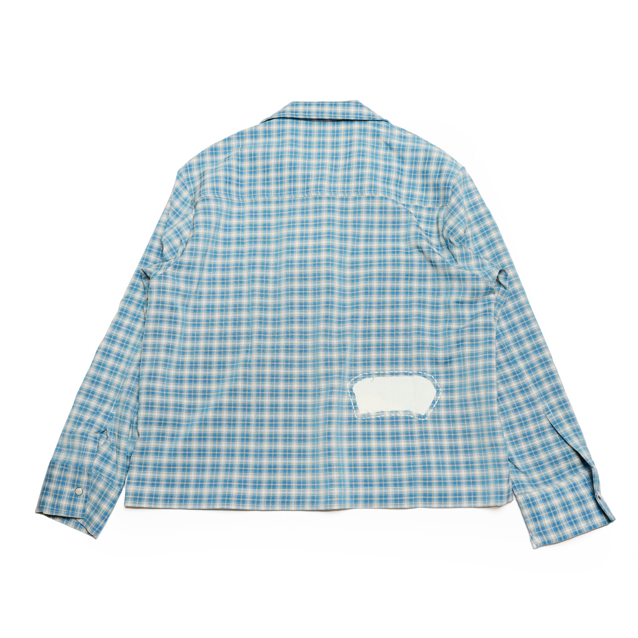Pla25sst30_Blue Check | Hand patch l/s shirt | Color:Blue Check【PLATEAU STUDIO_プラトー スタジオ】【archive】