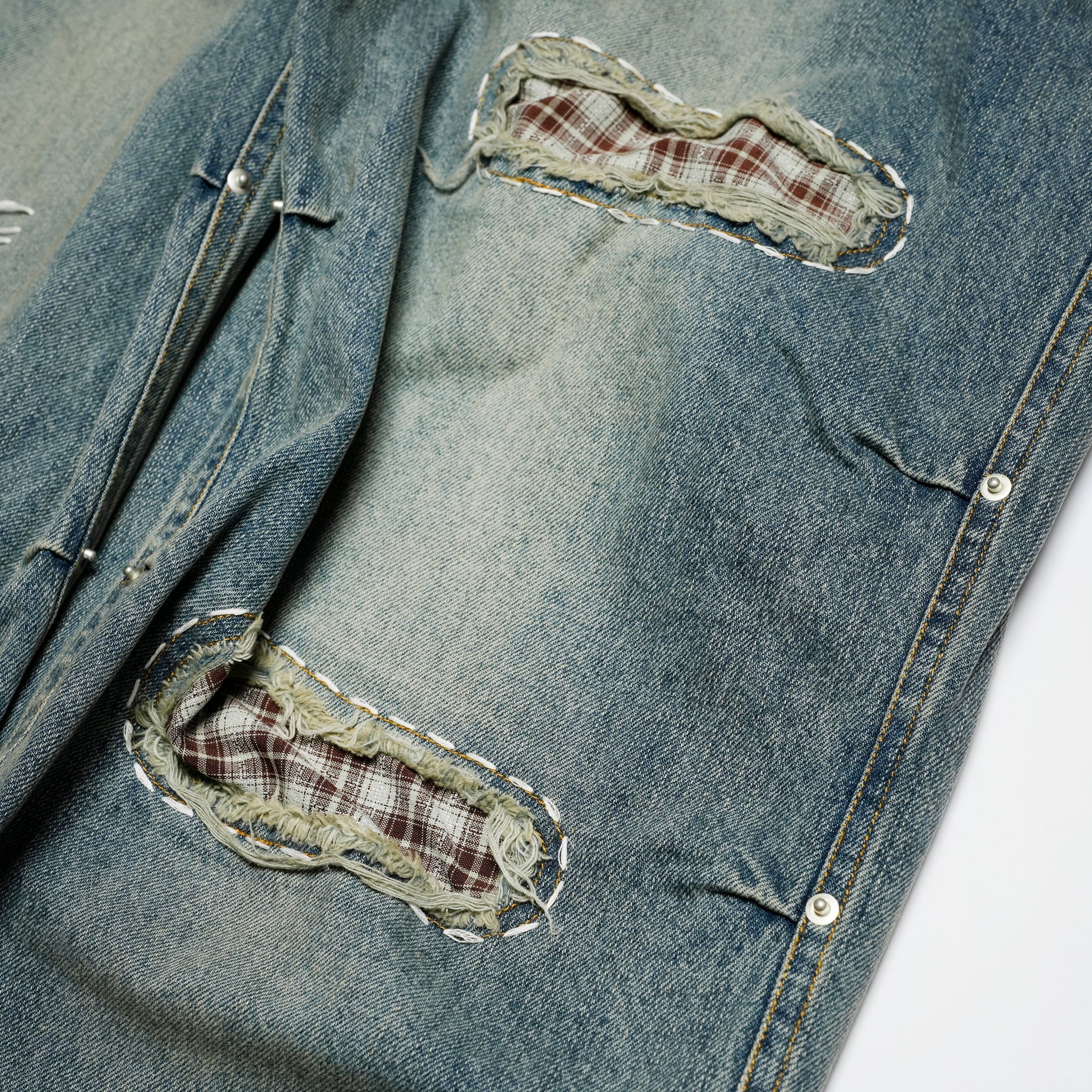 Pla25ssp12_Dirty Denim | Patch denim pants | Color:Dirty Denim【PLATEAU STUDIO_プラトー スタジオ】【archive】