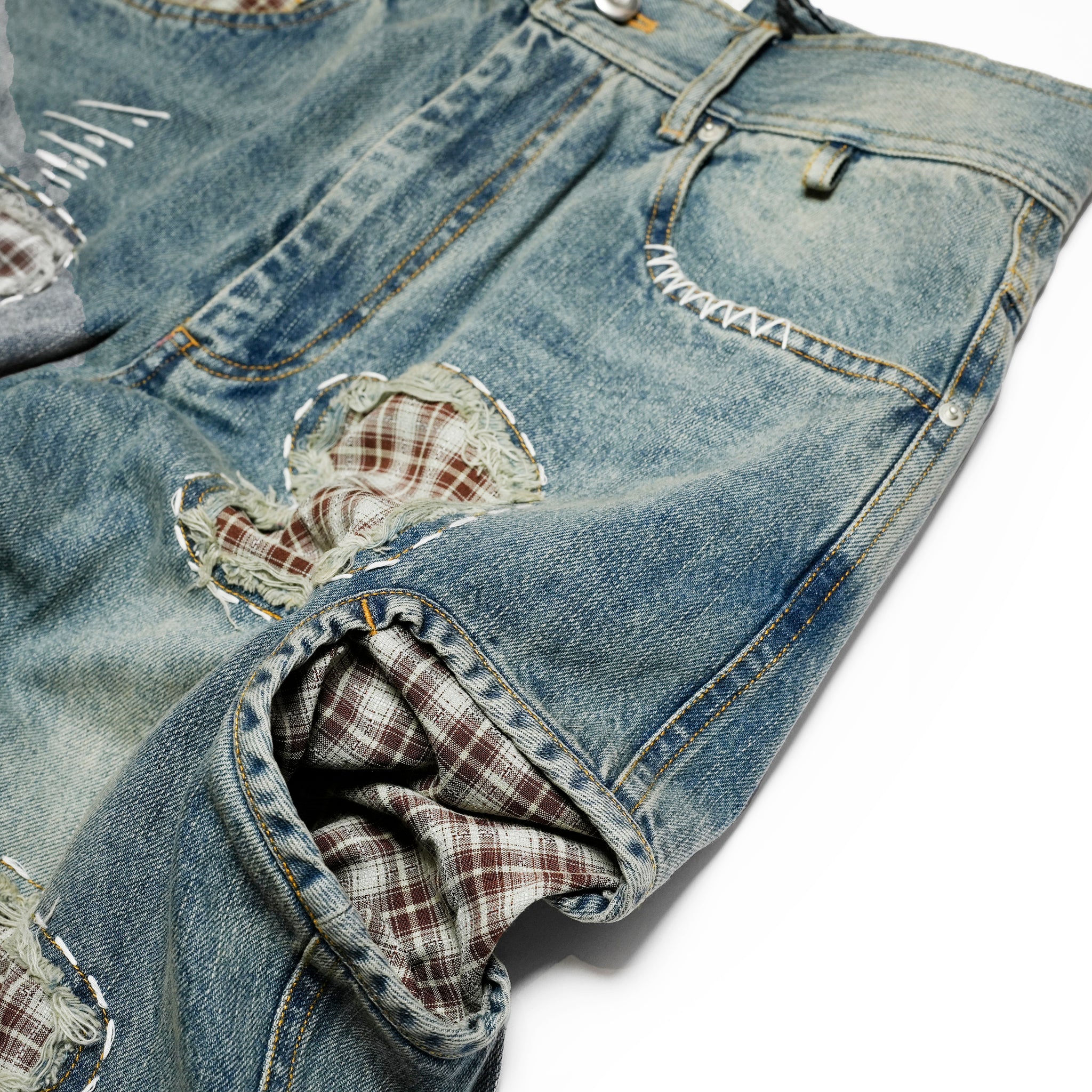 Pla25ssp12_Dirty Denim | Patch denim pants | Color:Dirty Denim【PLATEAU STUDIO_プラトー スタジオ】【archive】