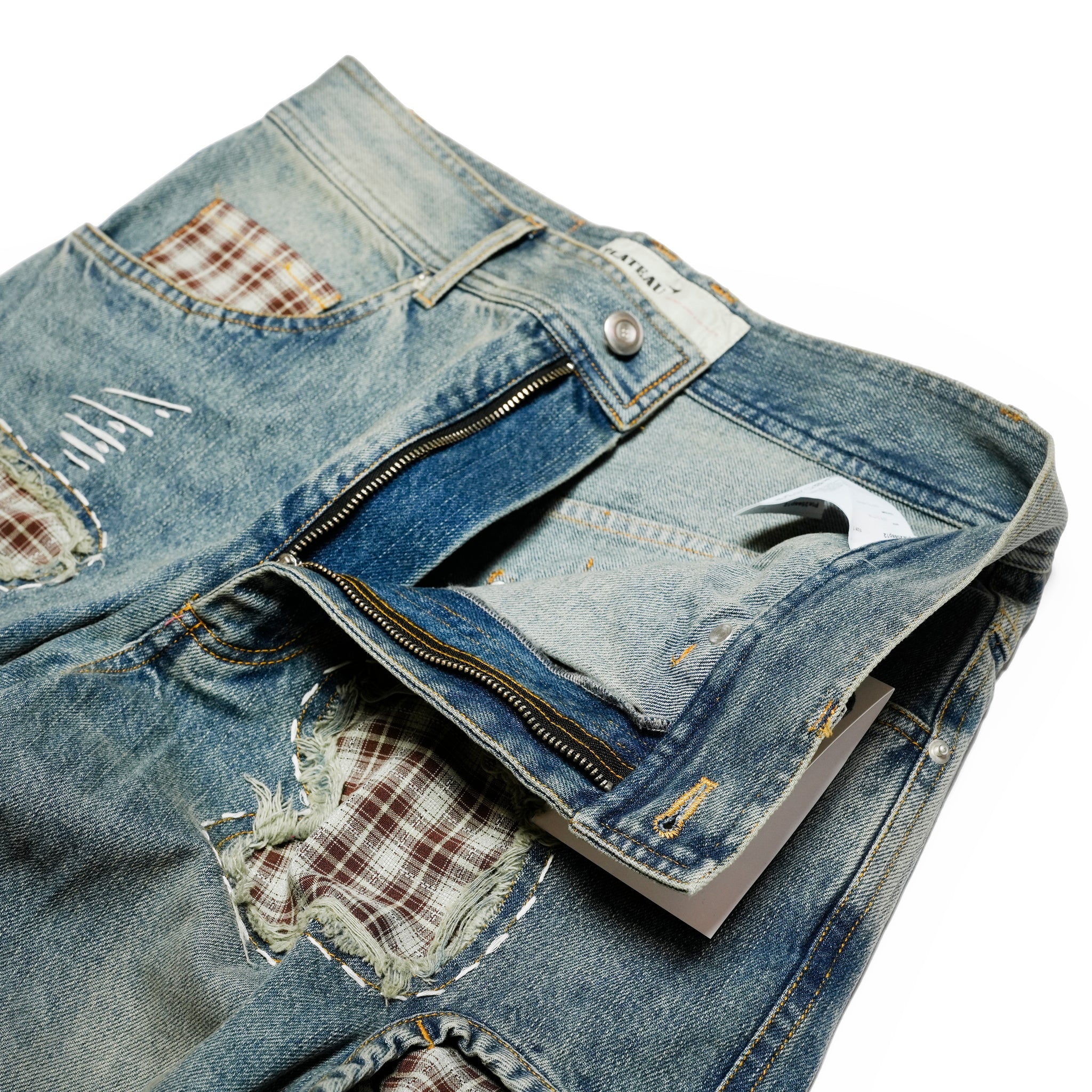 Pla25ssp12_Dirty Denim | Patch denim pants | Color:Dirty Denim【PLATEAU STUDIO_プラトー スタジオ】【archive】