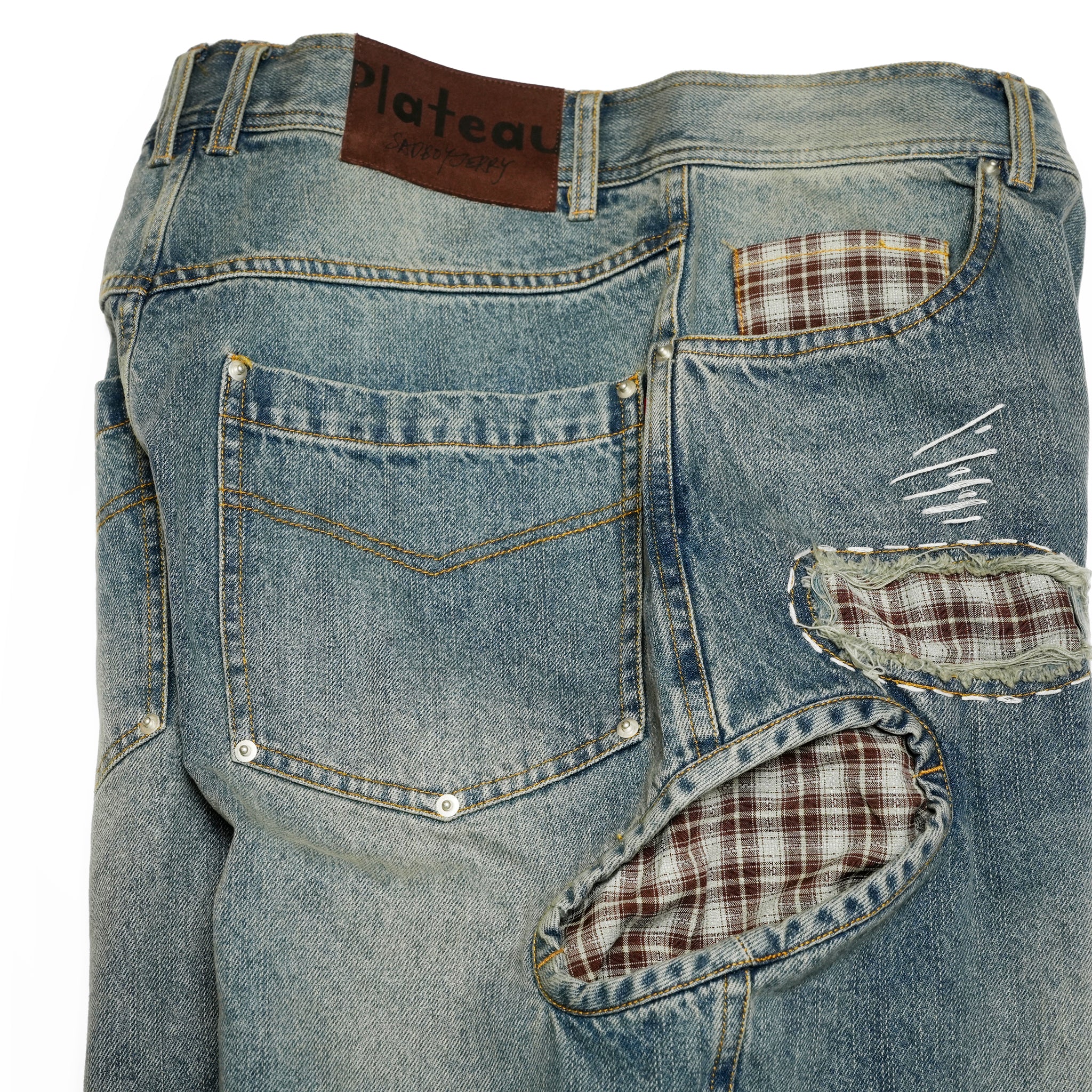 Pla25ssp12_Dirty Denim | Patch denim pants | Color:Dirty Denim【PLATEAU STUDIO_プラトー スタジオ】