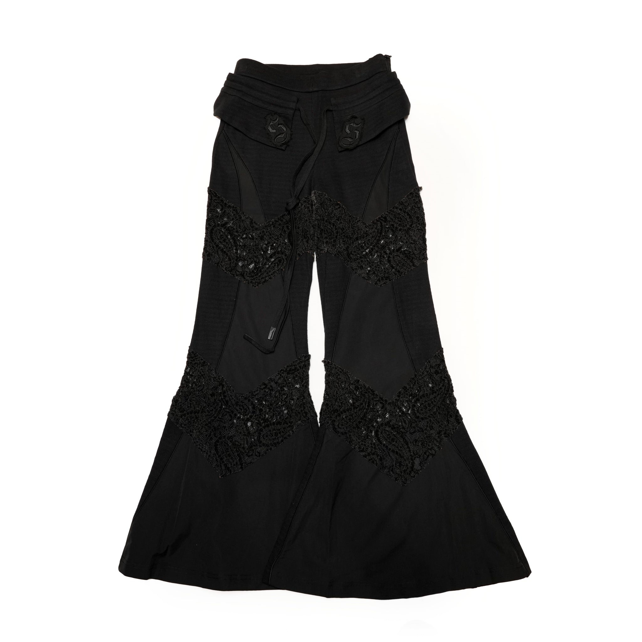 SNA24-P04 | < Urban Cyber Collection > 2-Way Layered V-Cut Lace Pants - Black【SEIVSON_セイブソン】【archive】