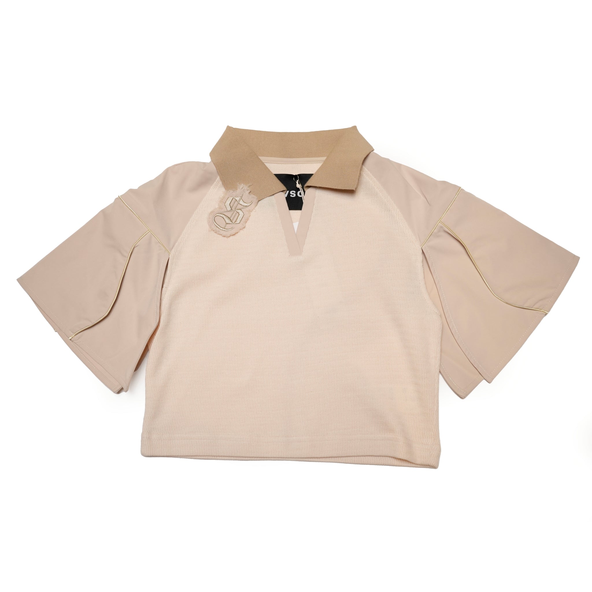 SNA24-T02 | < Urban Cyber Collection > Futuristic Ribbed Collar Patchwork Polo Shirt - Khaki【SEIVSON_セイブソン】【archive】