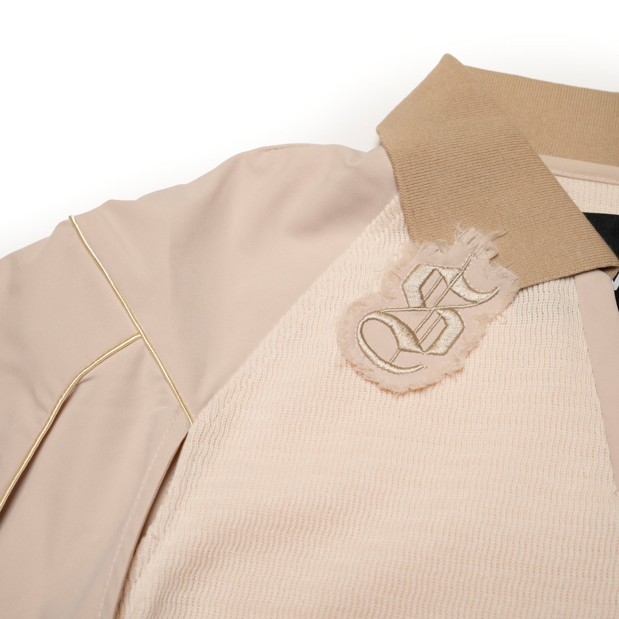 SNA24-T02 | < Urban Cyber Collection > Futuristic Ribbed Collar Patchwork Polo Shirt - Khaki【SEIVSON_セイブソン】【archive】