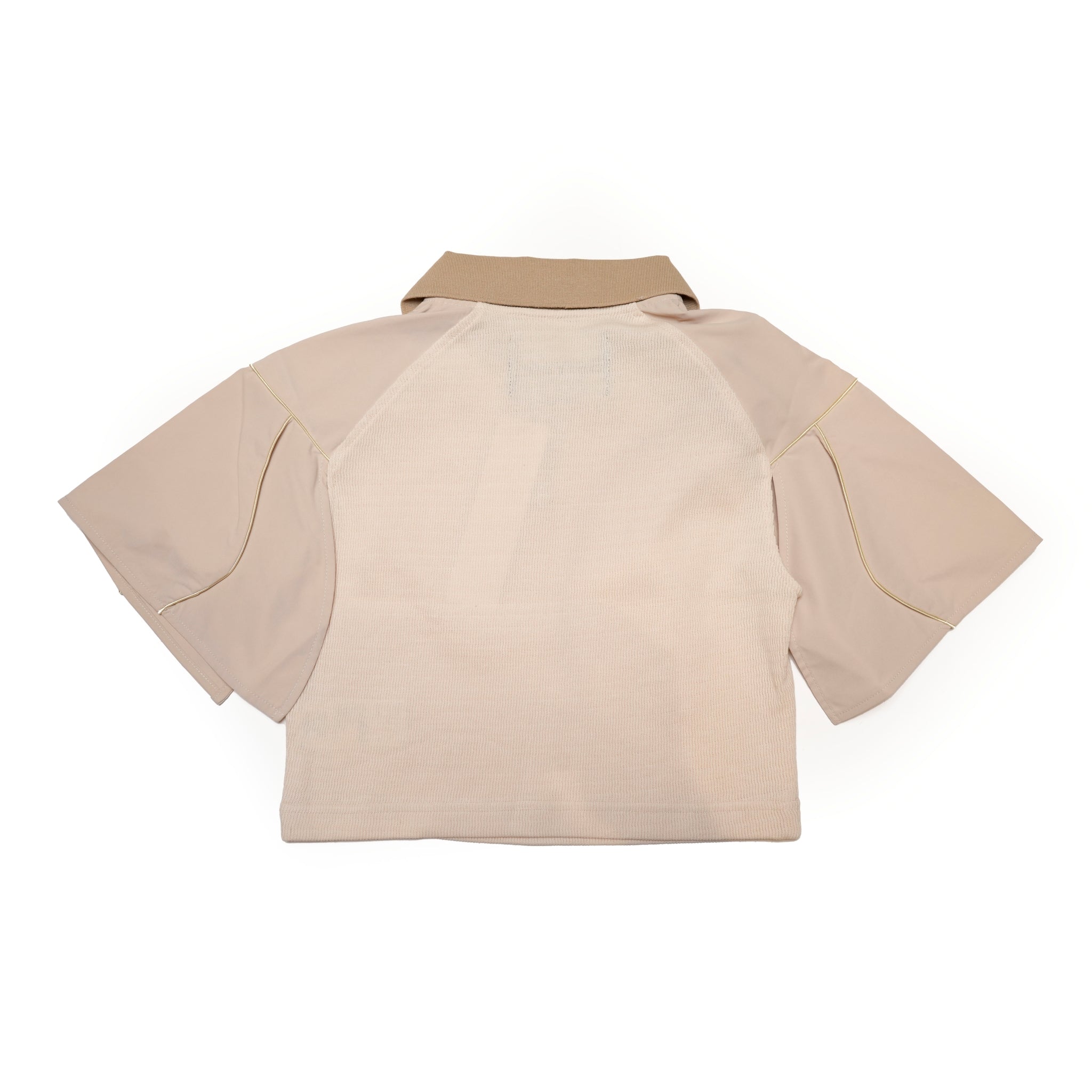 SNA24-T02 | < Urban Cyber Collection > Futuristic Ribbed Collar Patchwork Polo Shirt - Khaki【SEIVSON_セイブソン】【archive】