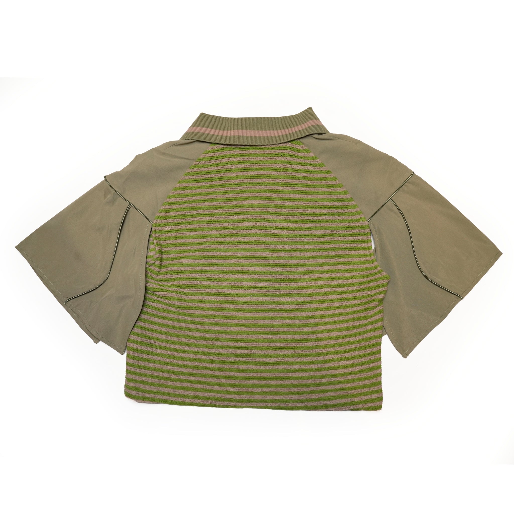SNA24-T02 | < Urban Cyber Collection > Futuristic Ribbed Collar Patchwork Polo Shirt - Green【SEIVSON_セイブソン】【archive】