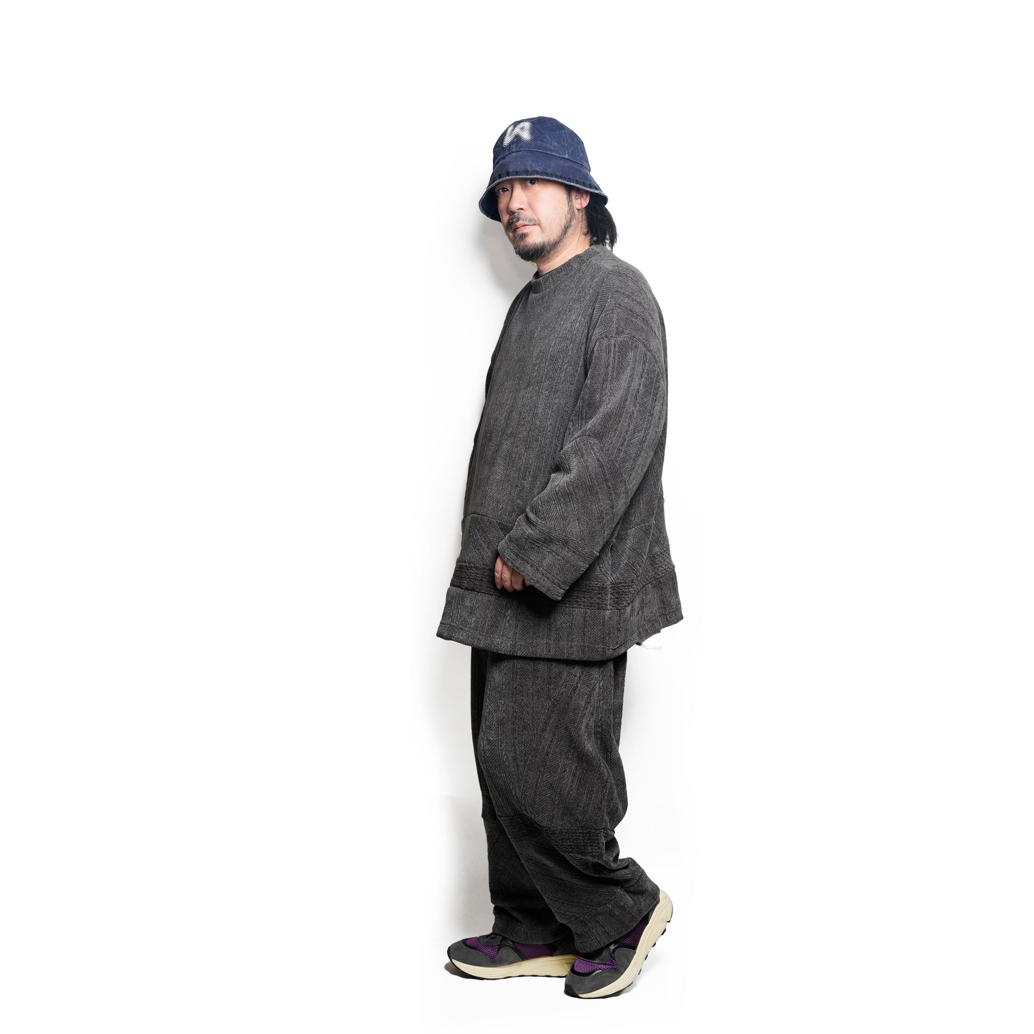 Pattern Switch Wide Pants | Color_Charcoal | No_bsd25aw-18_charcoal【BEDSIDEDRAMA_ベッドサイドドラマ】