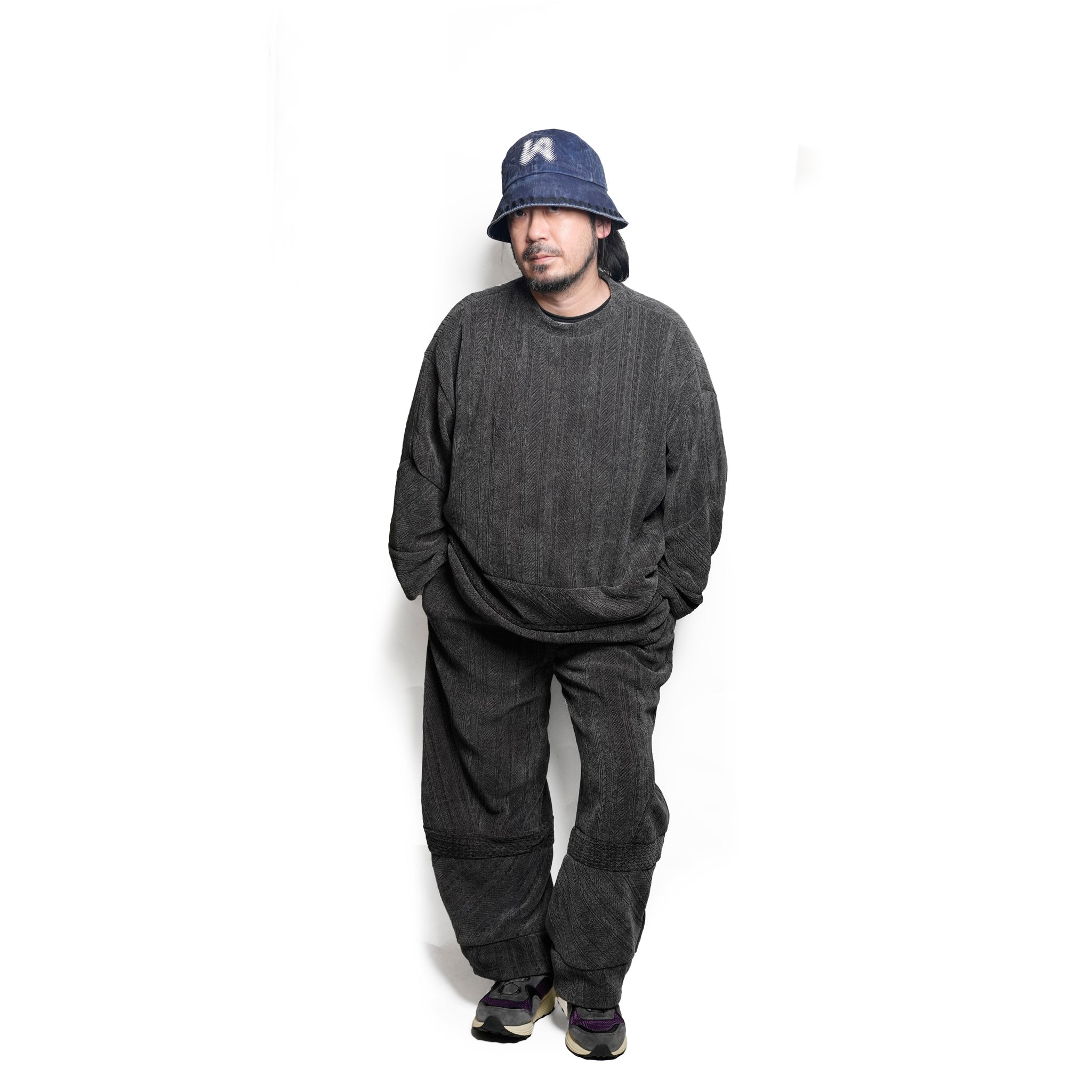 Pattern Switch Wide Pants | Color_Charcoal | No_bsd25aw-18_charcoal【BEDSIDEDRAMA_ベッドサイドドラマ】