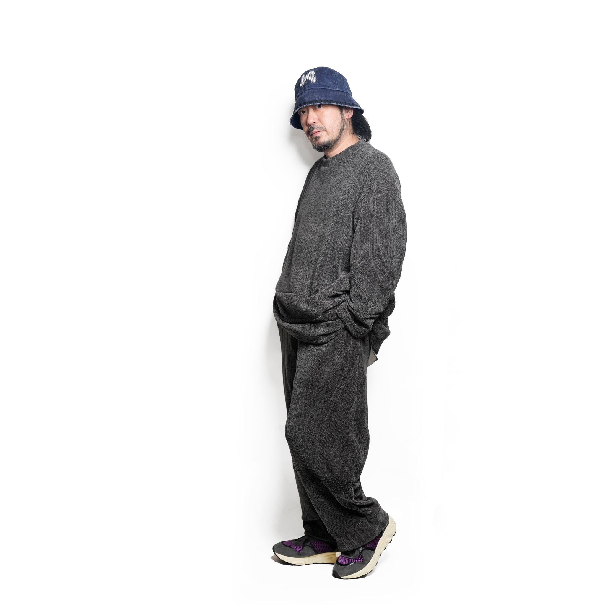 Pattern Switch Wide Pants | Color_Charcoal | No_bsd25aw-18_charcoal【BEDSIDEDRAMA_ベッドサイドドラマ】
