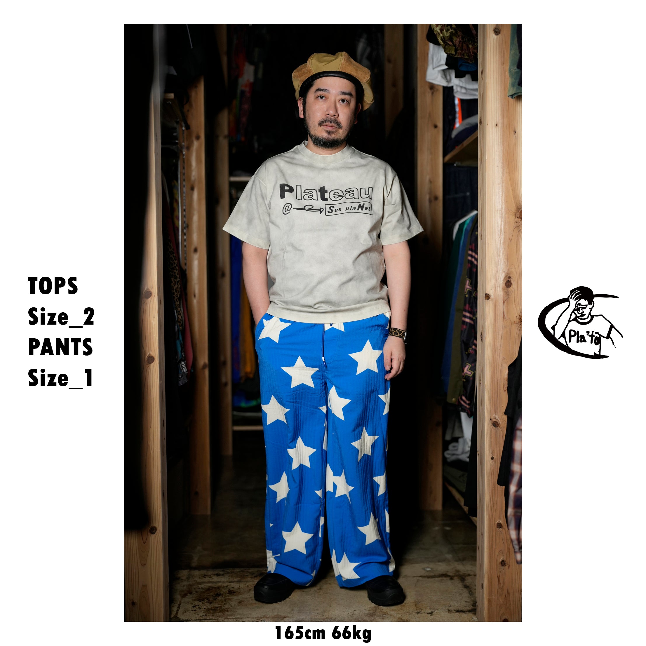 Pla25ssp01_Blue | Star pajama pants | Color:Blue【PLATEAU STUDIO_プラトー スタジオ】【archive】