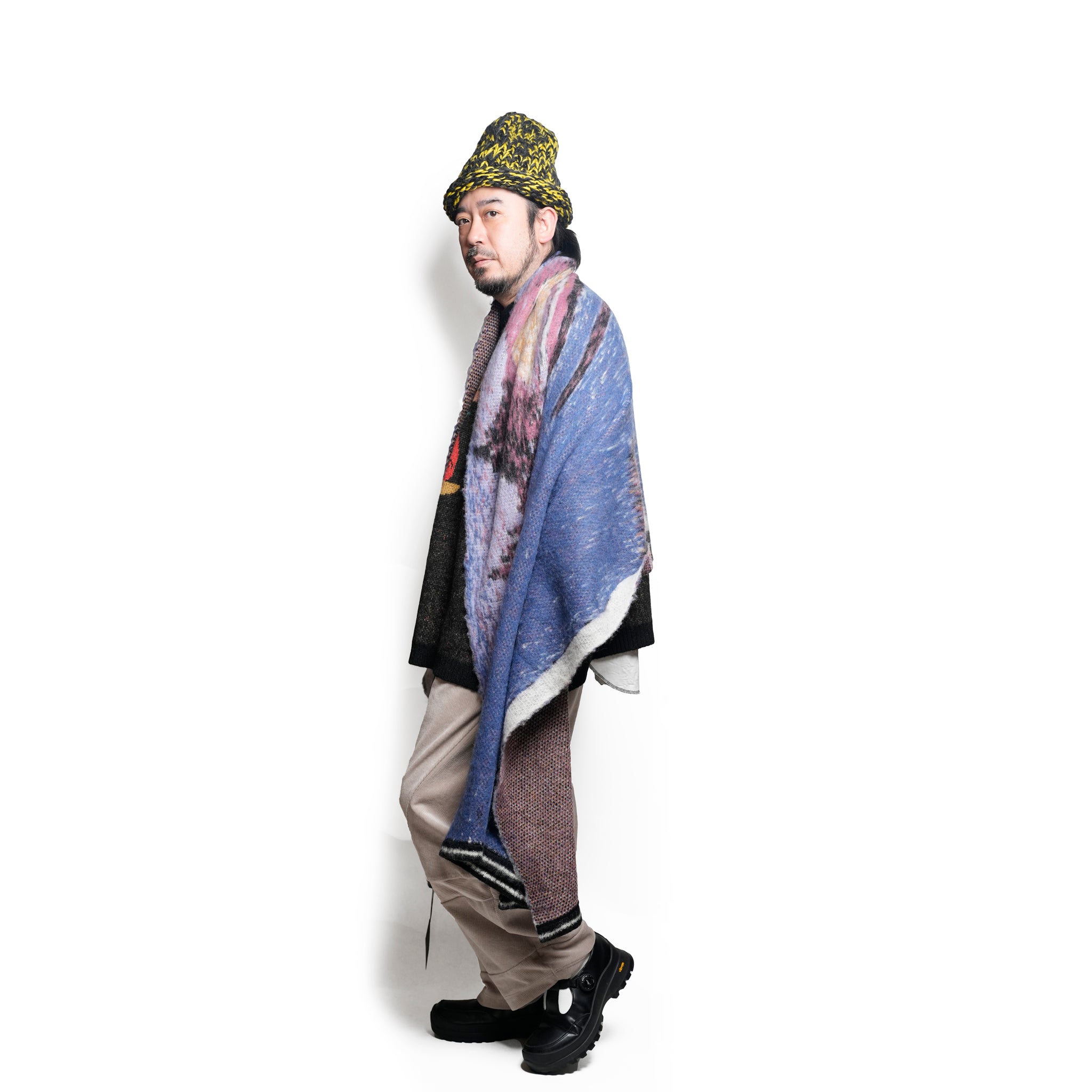 STARS MOHAIR KNIT BLANKET STOLE | Color_Blue | No_sf25aw-12_blue【STOF_ストフ】