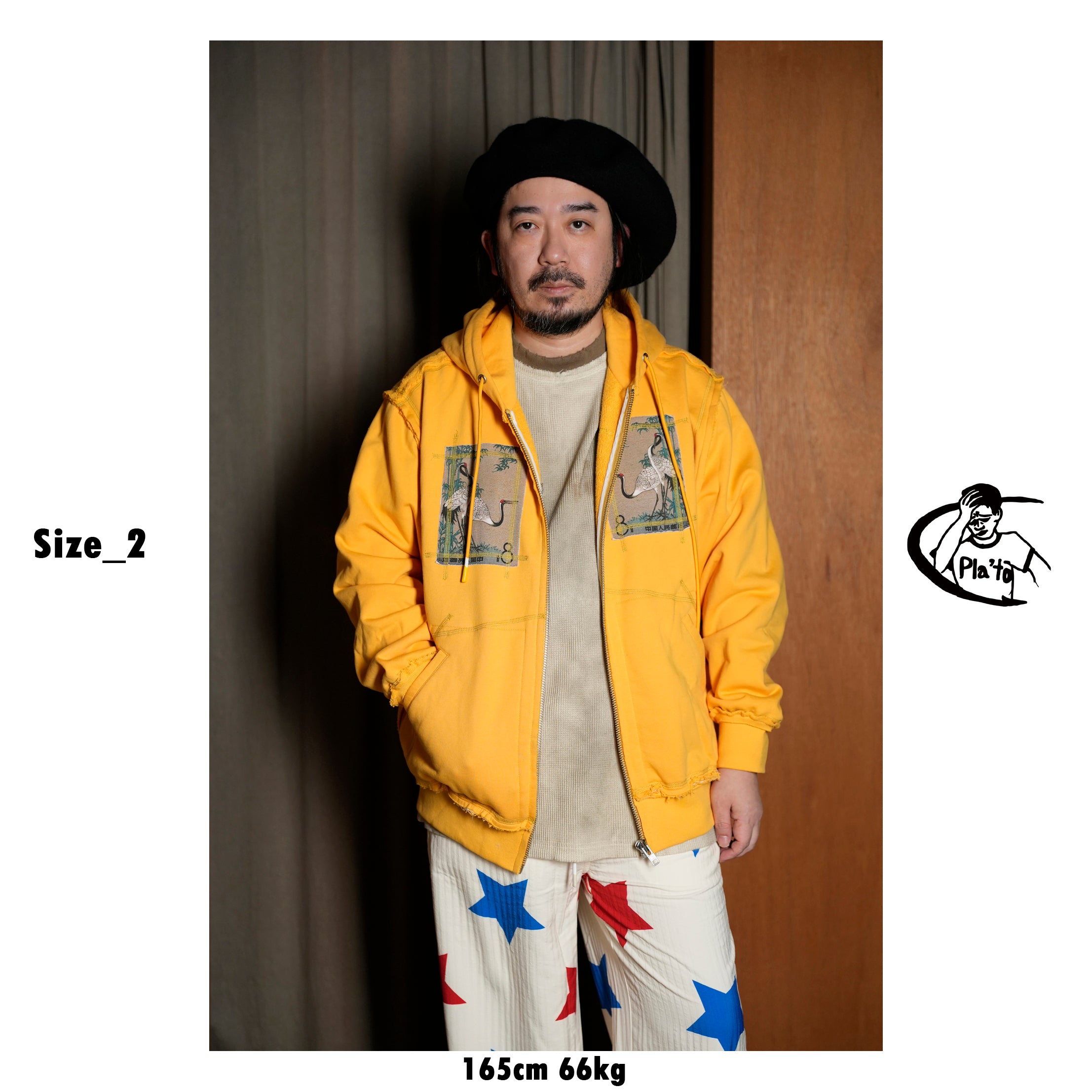 Pla25ssj17_Yellow | Stamp zip-up | Color:Yellow【PLATEAU STUDIO_プラトー スタジオ】