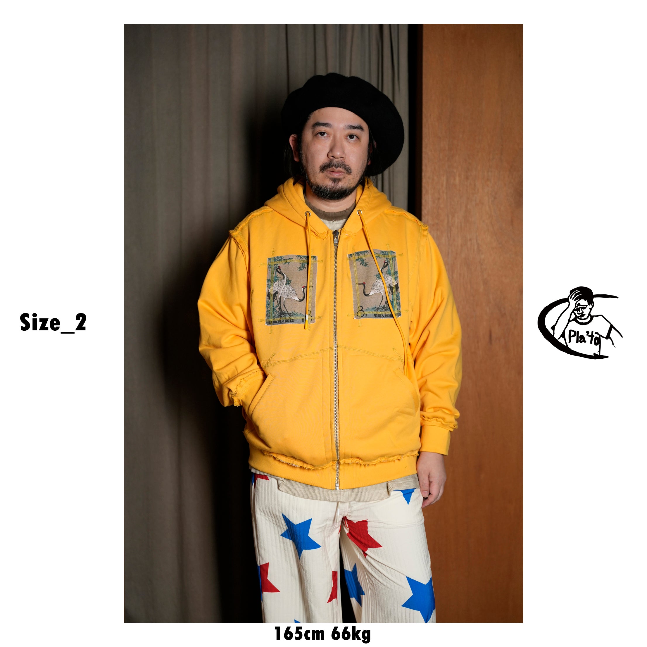 Pla25ssj17_Yellow | Stamp zip-up | Color:Yellow【PLATEAU STUDIO_プラトー スタジオ】