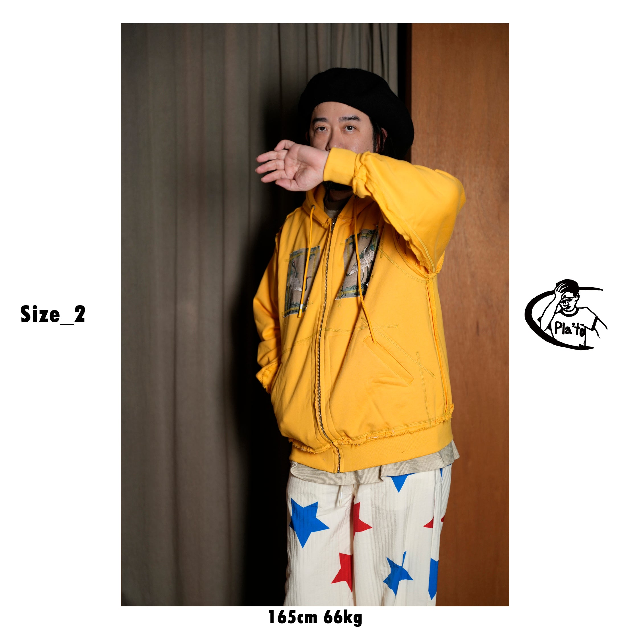 Pla25ssj17_Yellow | Stamp zip-up | Color:Yellow【PLATEAU STUDIO_プラトー スタジオ】