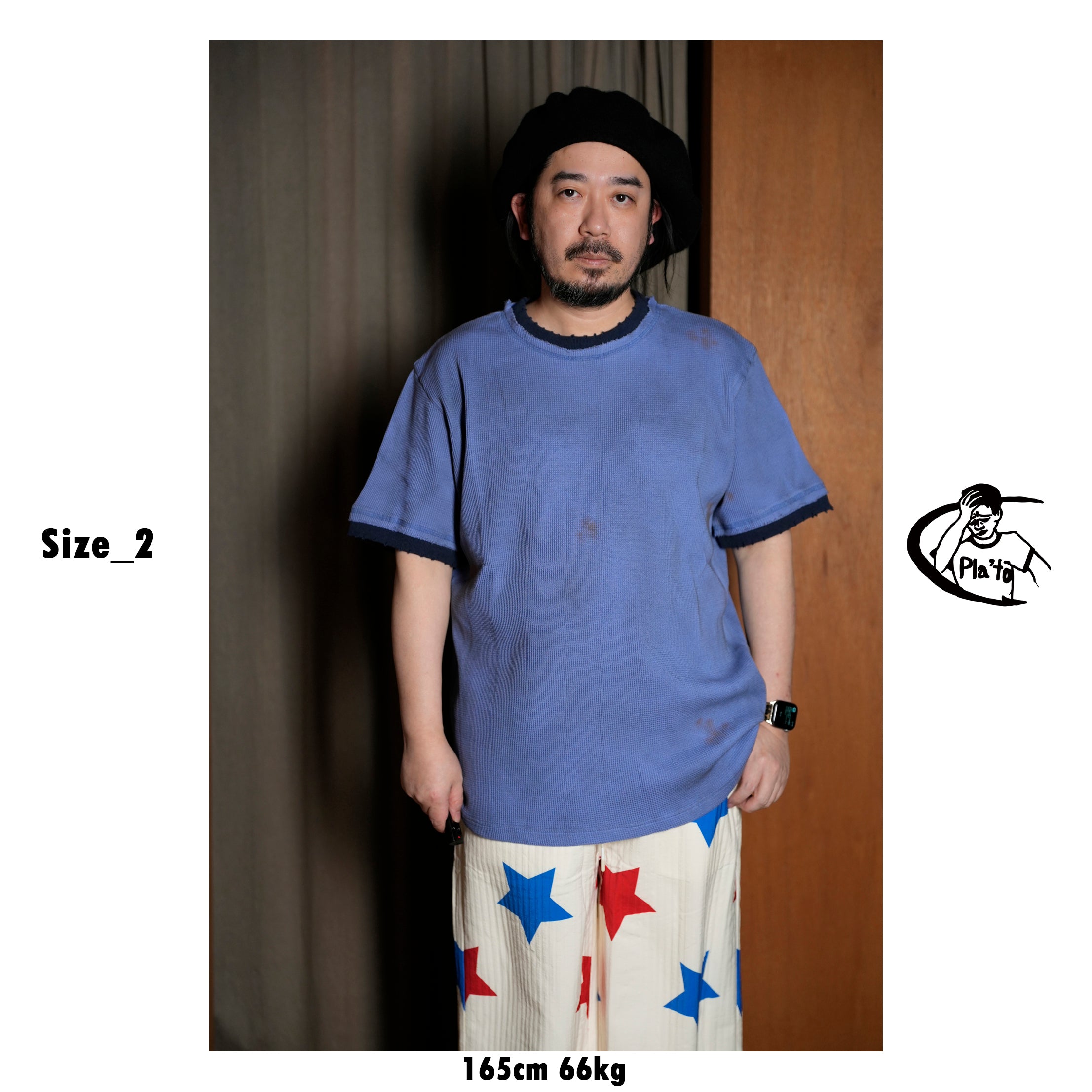 Pla25sst34_Blue/Navy | Vintage ringer waffle tee | Color:Blue / Navy【PLATEAU STUDIO_プラトー スタジオ】