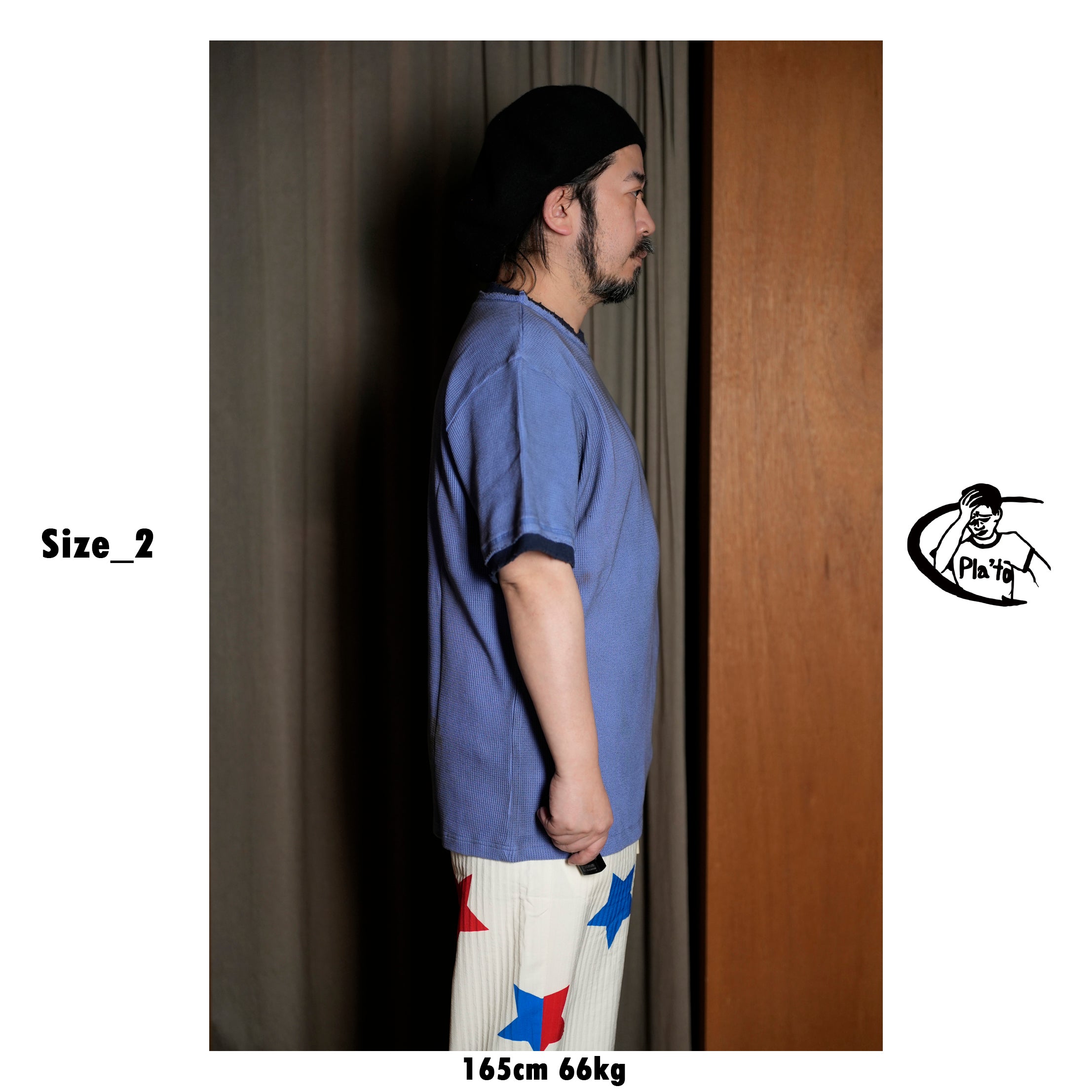Pla25sst34_Blue/Navy | Vintage ringer waffle tee | Color:Blue / Navy【PLATEAU STUDIO_プラトー スタジオ】