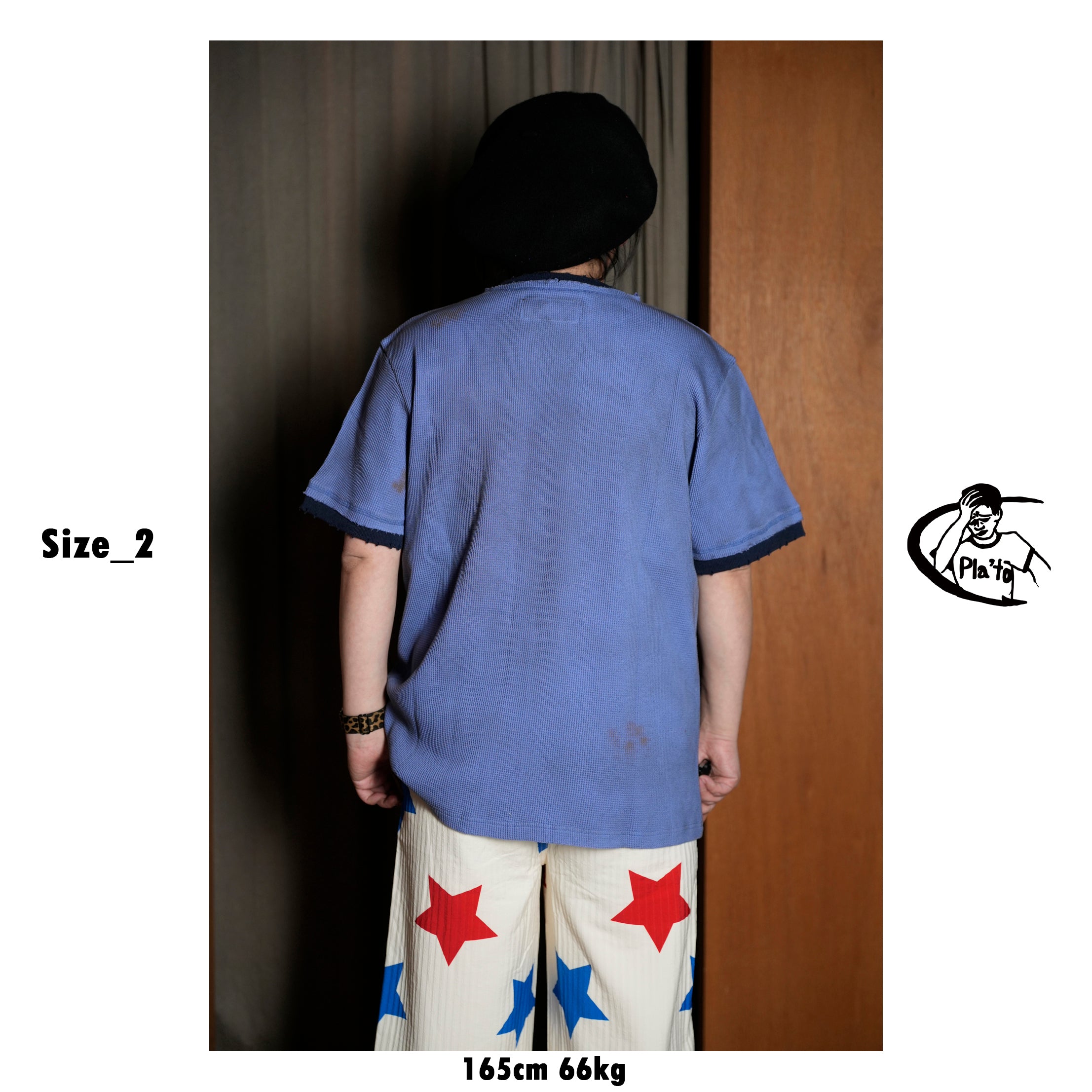 Pla25sst34_Blue/Navy | Vintage ringer waffle tee | Color:Blue / Navy【PLATEAU STUDIO_プラトー スタジオ】