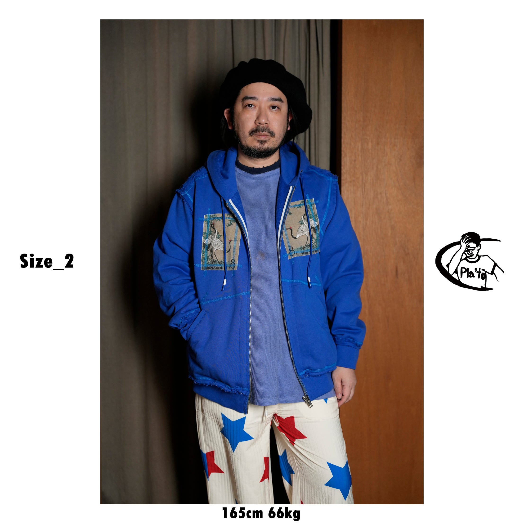 Pla25ssj16_Blue | Stamp zip-up | Color:Blue【PLATEAU STUDIO_プラトー スタジオ】【archive】