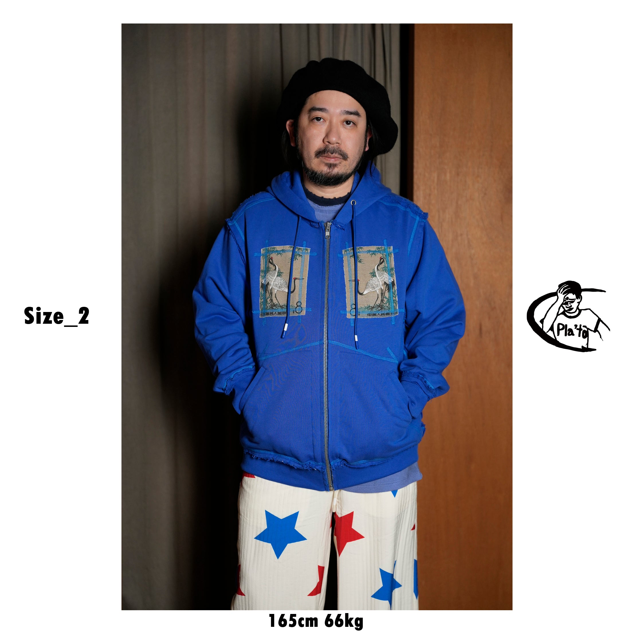 Pla25ssj16_Blue | Stamp zip-up | Color:Blue【PLATEAU STUDIO_プラトー スタジオ】【archive】