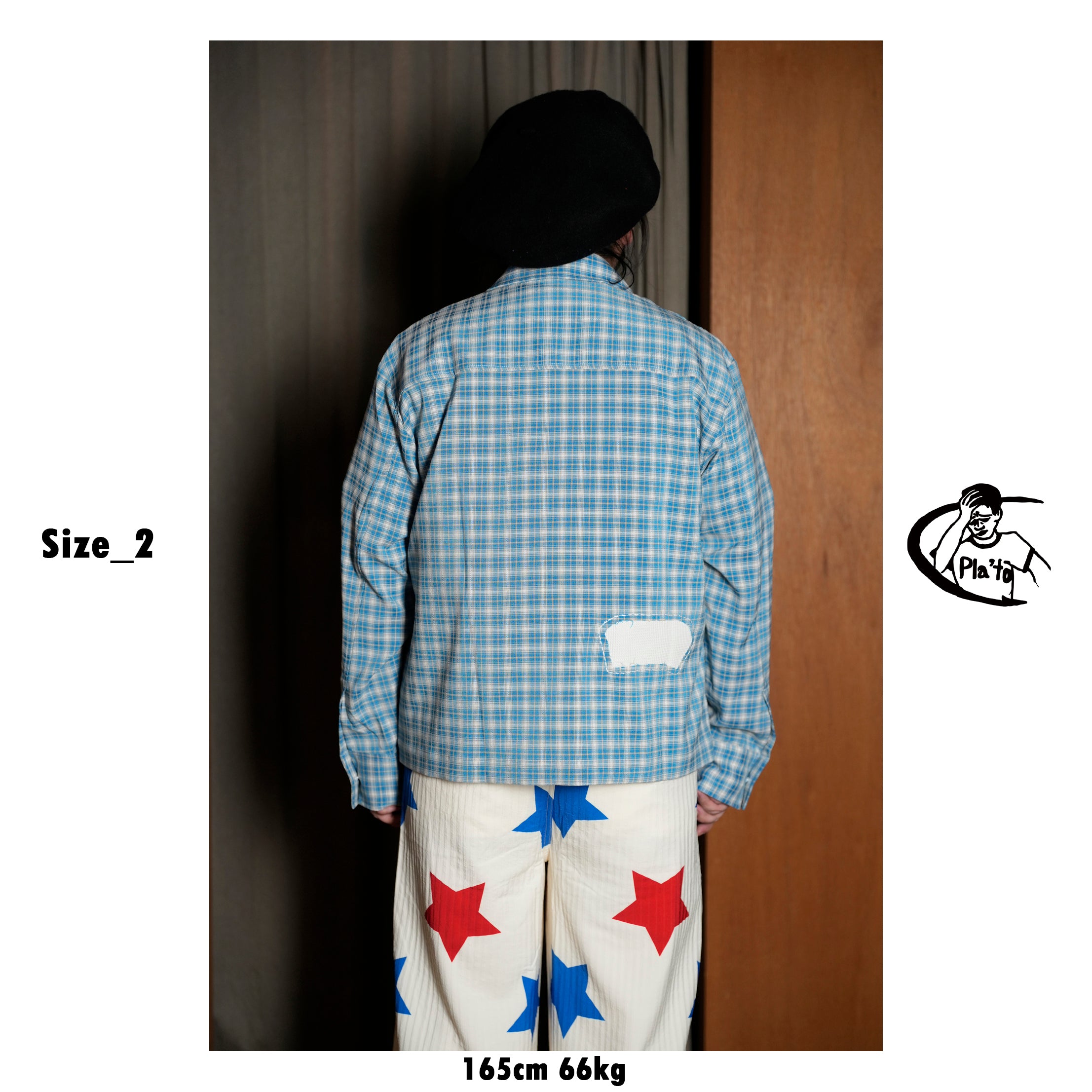 Pla25sst30_Blue Check | Hand patch l/s shirt | Color:Blue Check【PLATEAU STUDIO_プラトー スタジオ】【archive】