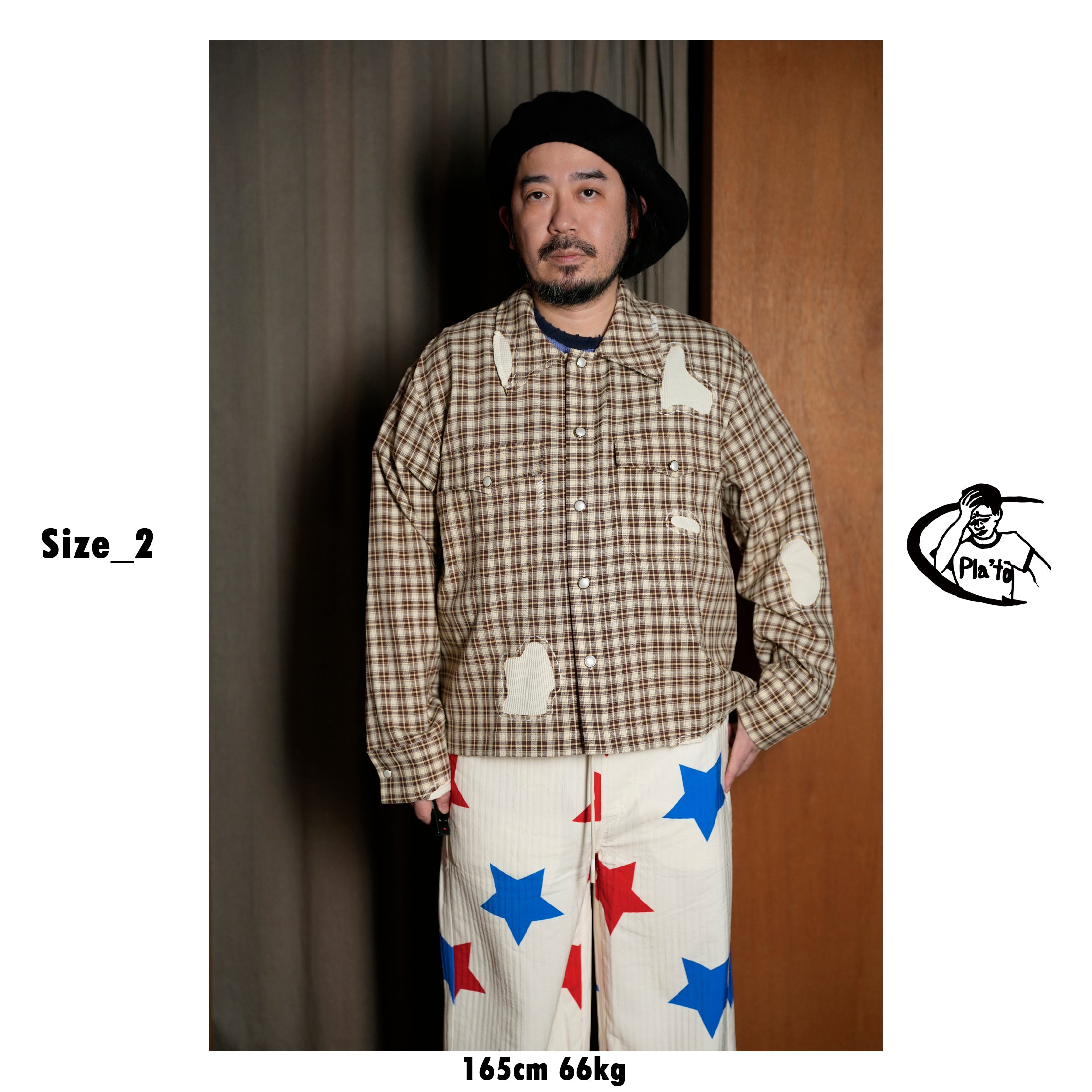 Pla25sst32_Brown Check | Hand patch l/s shirt | Color:Brown Check【PLATEAU STUDIO_プラトー スタジオ】【archive】